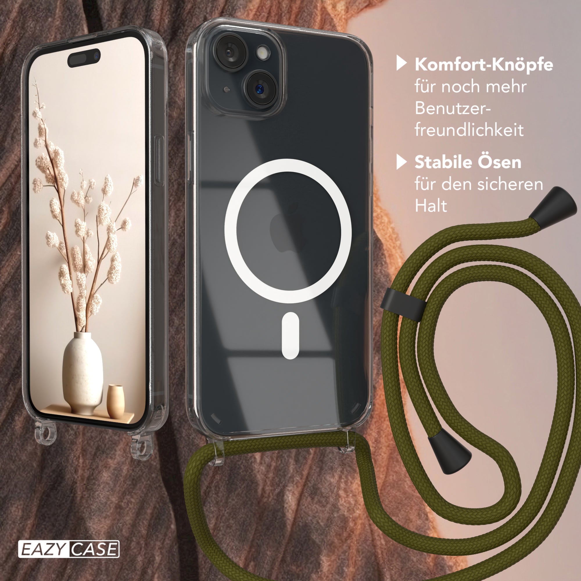 iPhone 15 Plus transparente Hülle + Kordel mit MagSafe