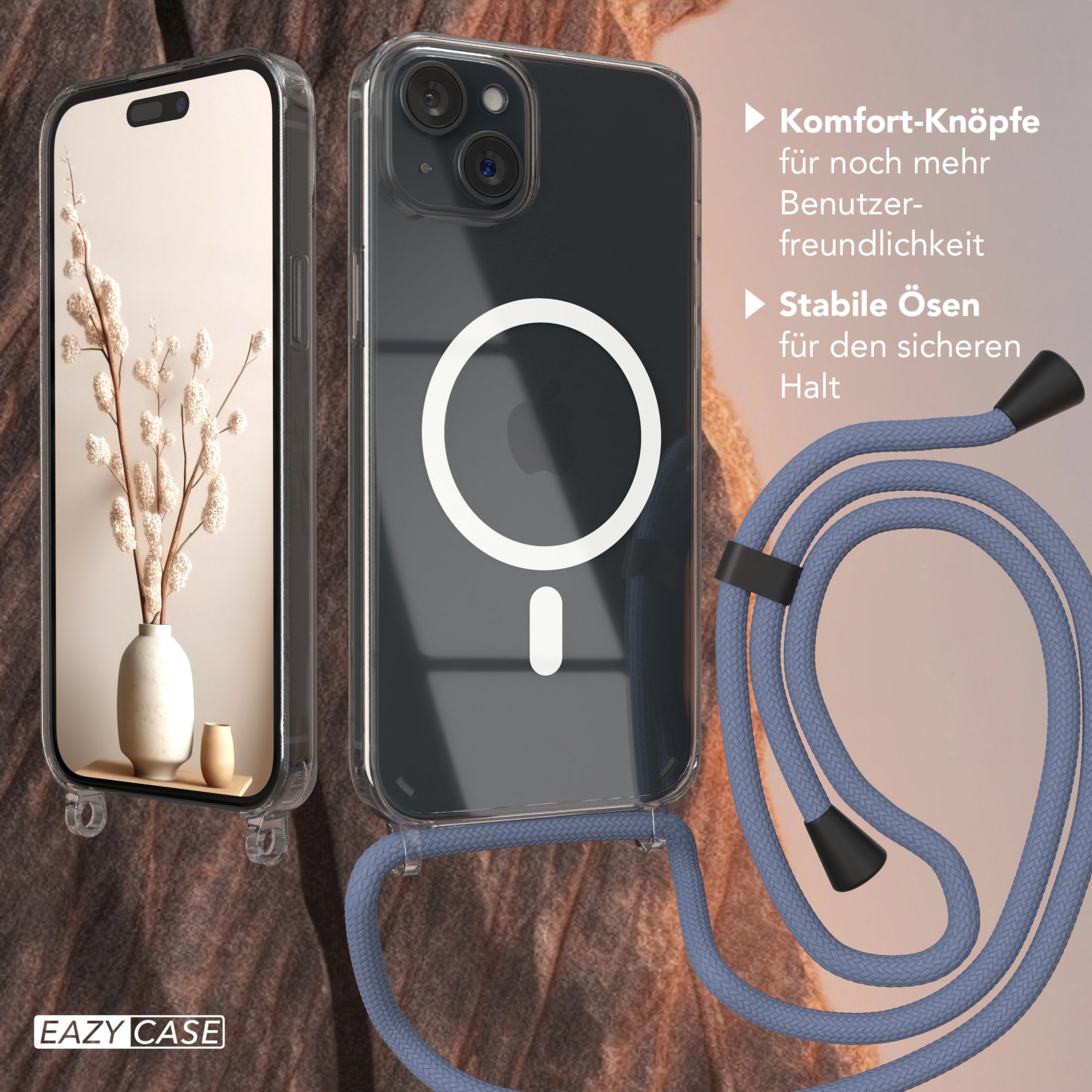 iPhone 15 Plus transparente Hülle + Kordel mit MagSafe