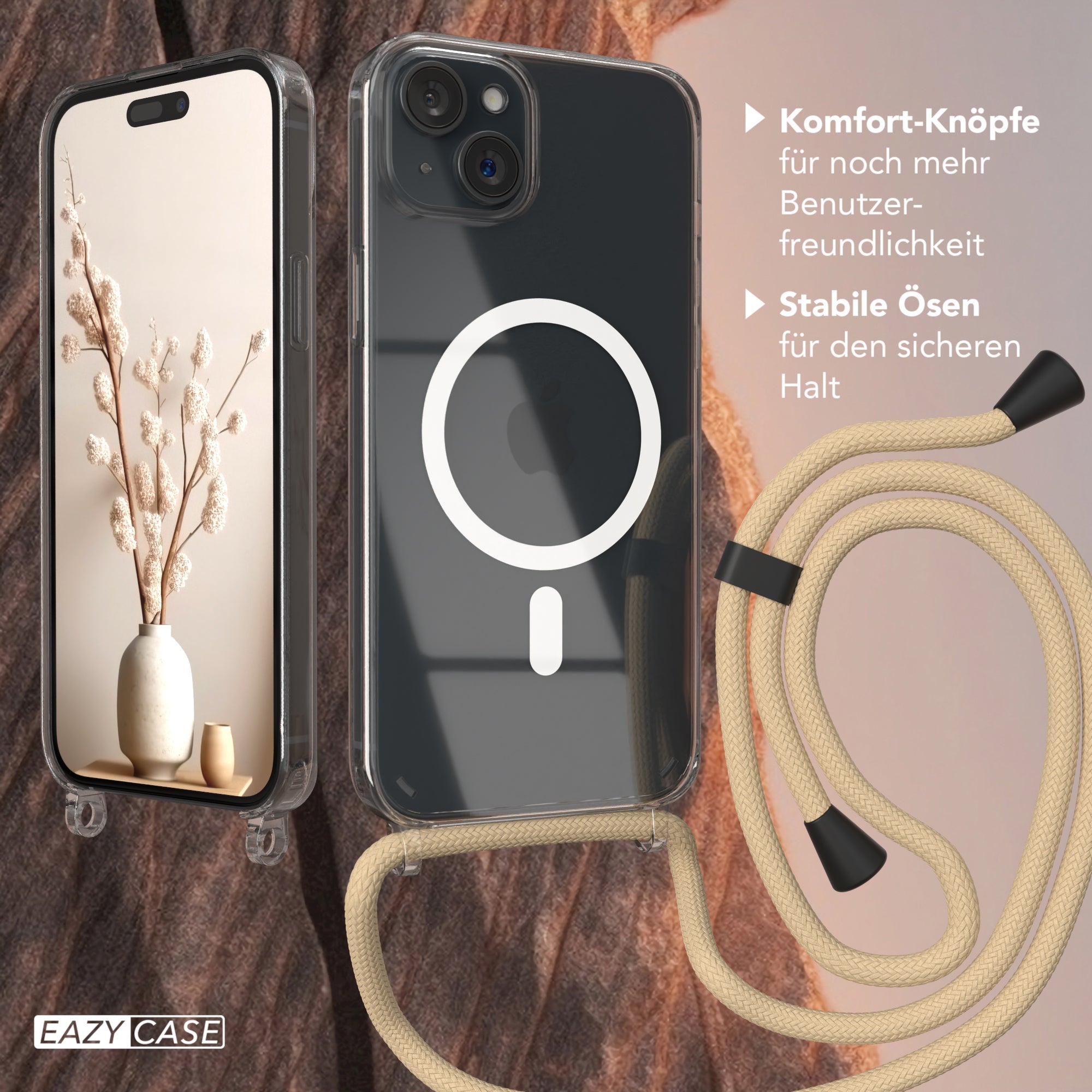 iPhone 15 Plus transparente Hülle + Kordel mit MagSafe