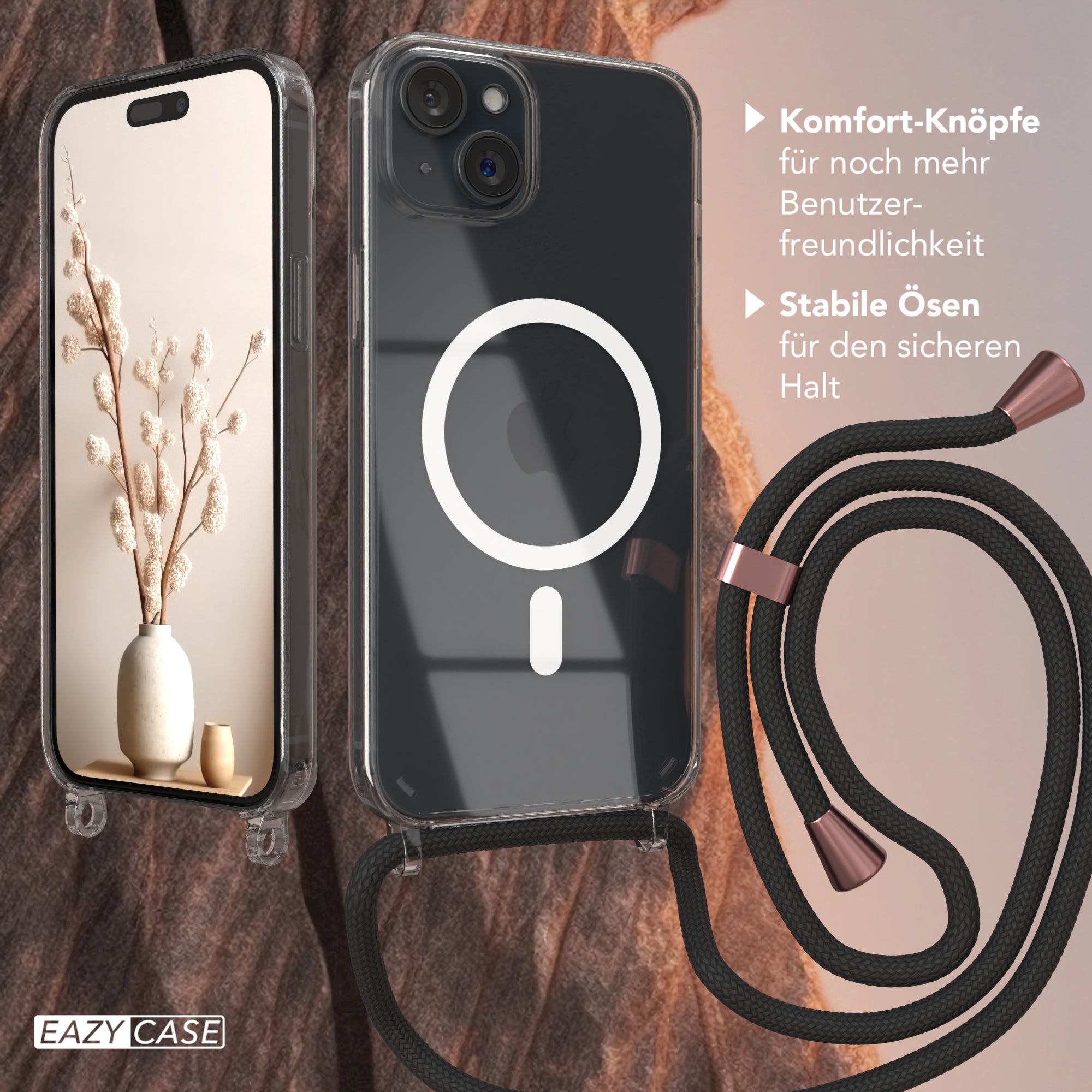 iPhone 15 Plus transparente Hülle + Kordel mit MagSafe