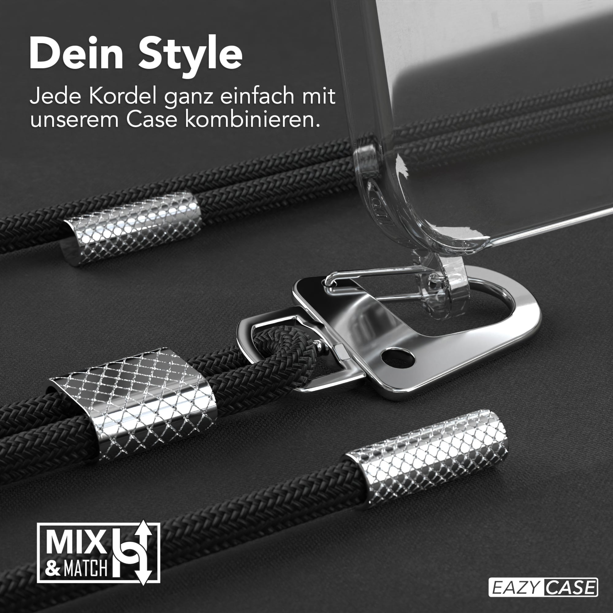 iPhone 15 Pro Max Hülle + Kordel mit Karabinern