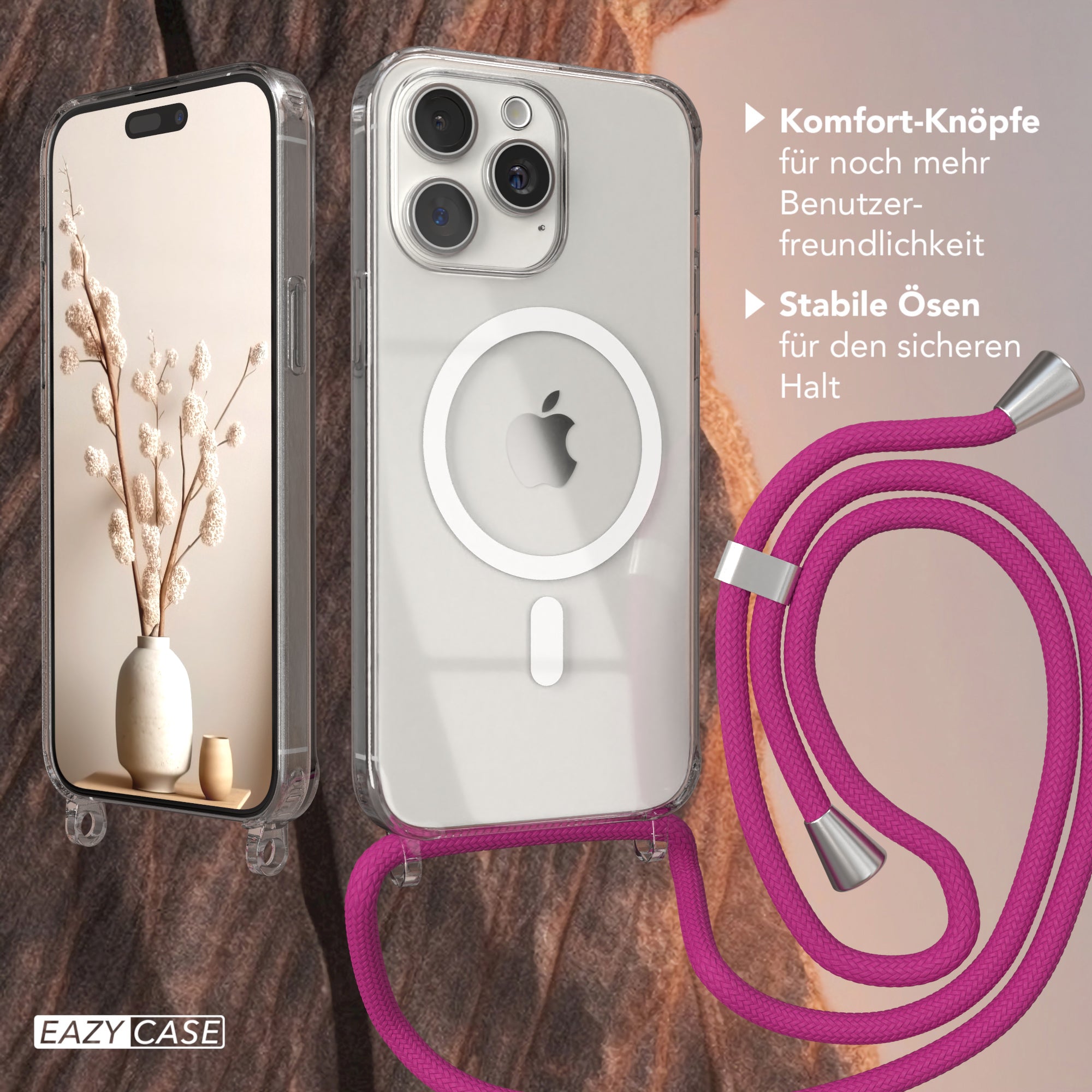iPhone 15 Pro Max transparente Handykette mit Kordel und MagSafe Funktion