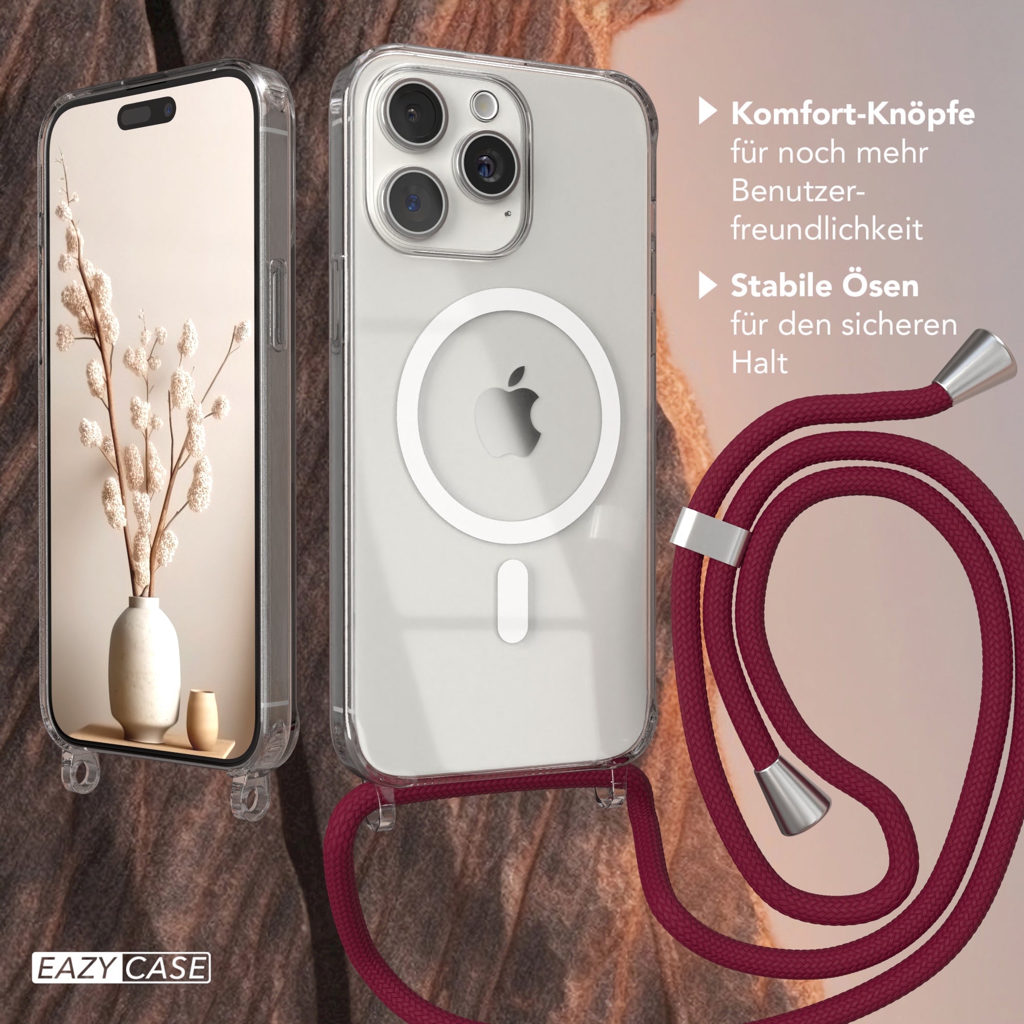 iPhone 15 Pro Max transparente Handykette mit Kordel und MagSafe Funktion