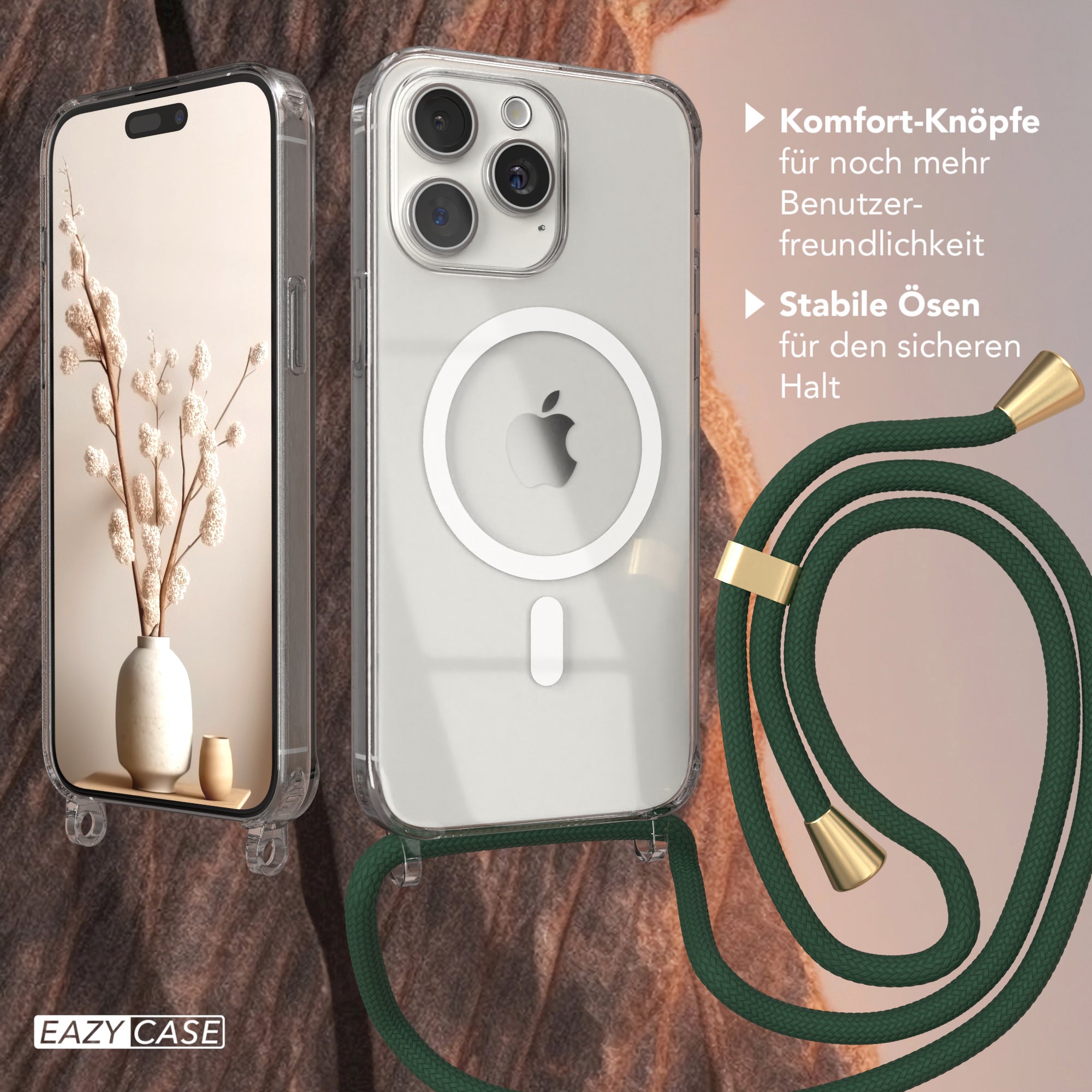 iPhone 15 Pro Max transparente Handykette mit Kordel und MagSafe Funktion