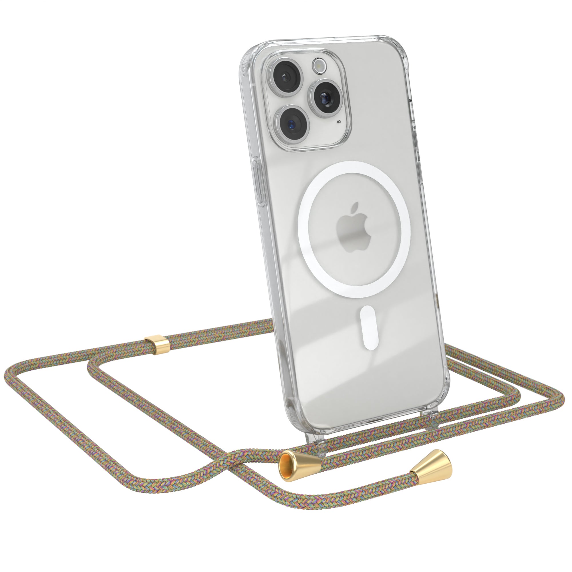 iPhone 15 Pro Max transparente Hülle + Kordel mit MagSafe Schwarz Clips Silber