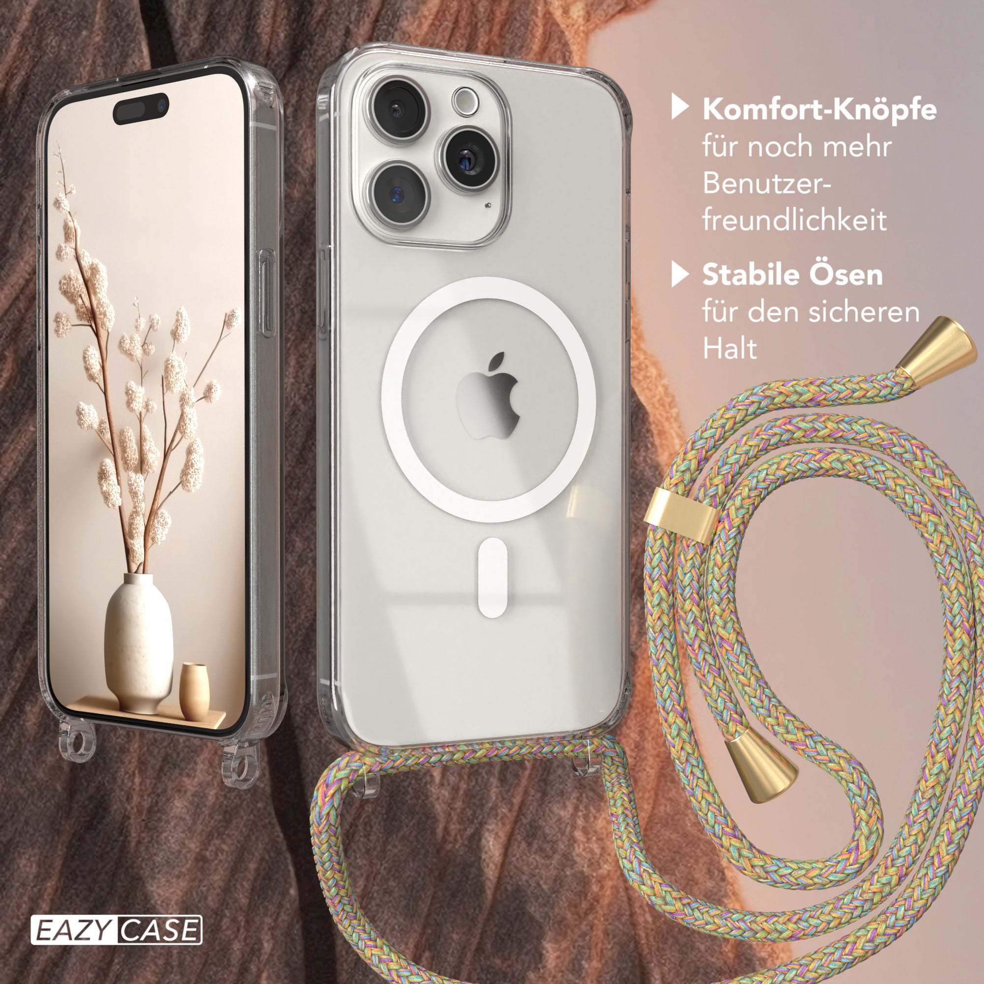 iPhone 15 Pro Max transparente Handykette mit Kordel und MagSafe Funktion