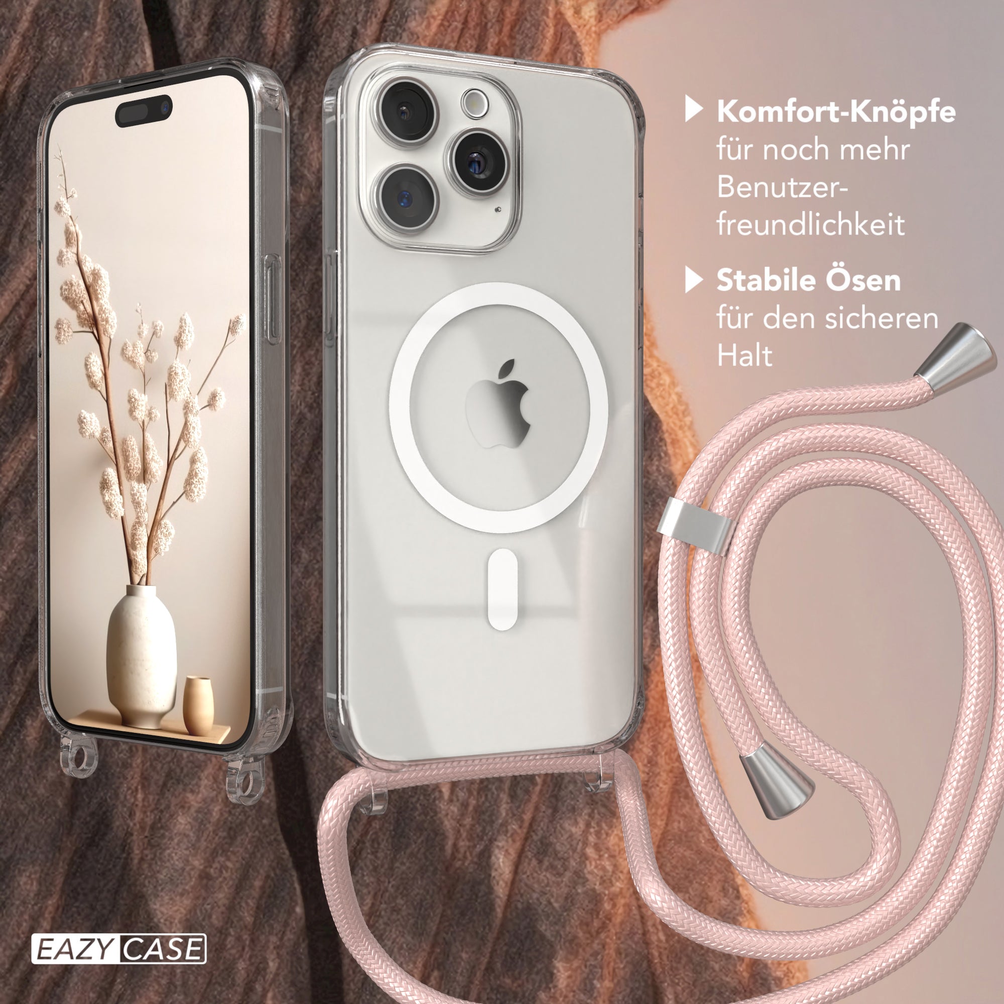 iPhone 15 Pro Max transparente Handykette mit Kordel und MagSafe Funktion
