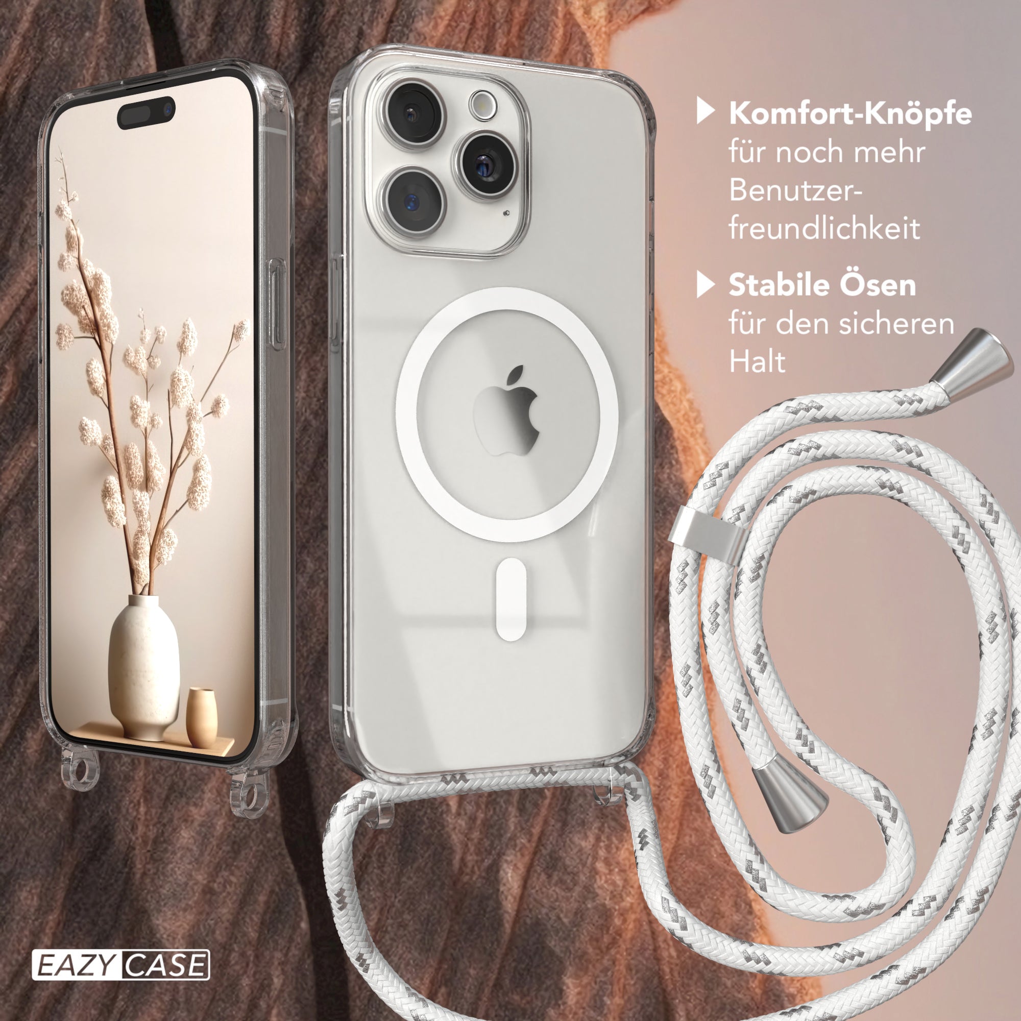 iPhone 15 Pro Max transparente Handykette mit Kordel und MagSafe Funktion