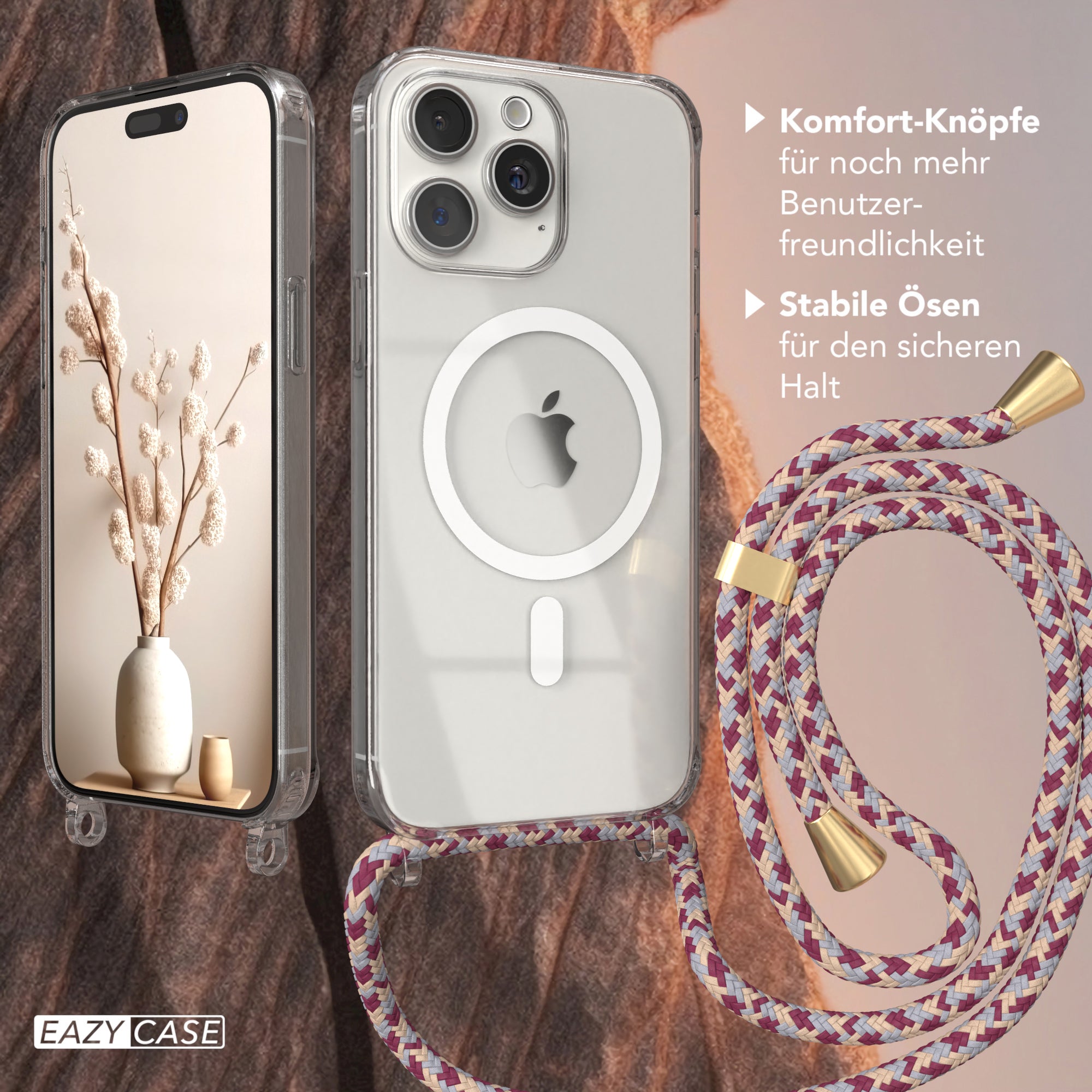iPhone 15 Pro Max transparente Handykette mit Kordel und MagSafe Funktion