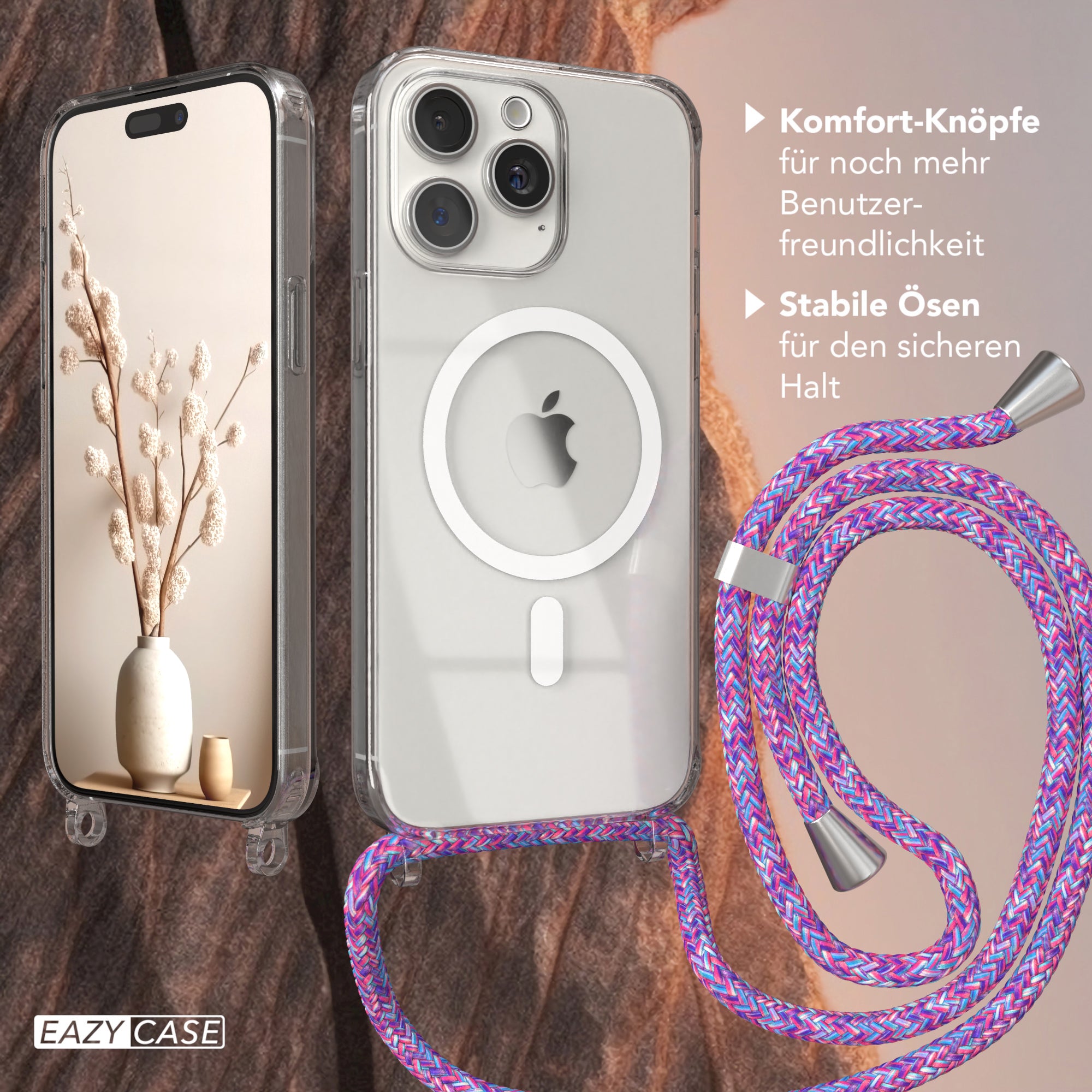 iPhone 15 Pro Max transparente Handykette mit Kordel und MagSafe Funktion