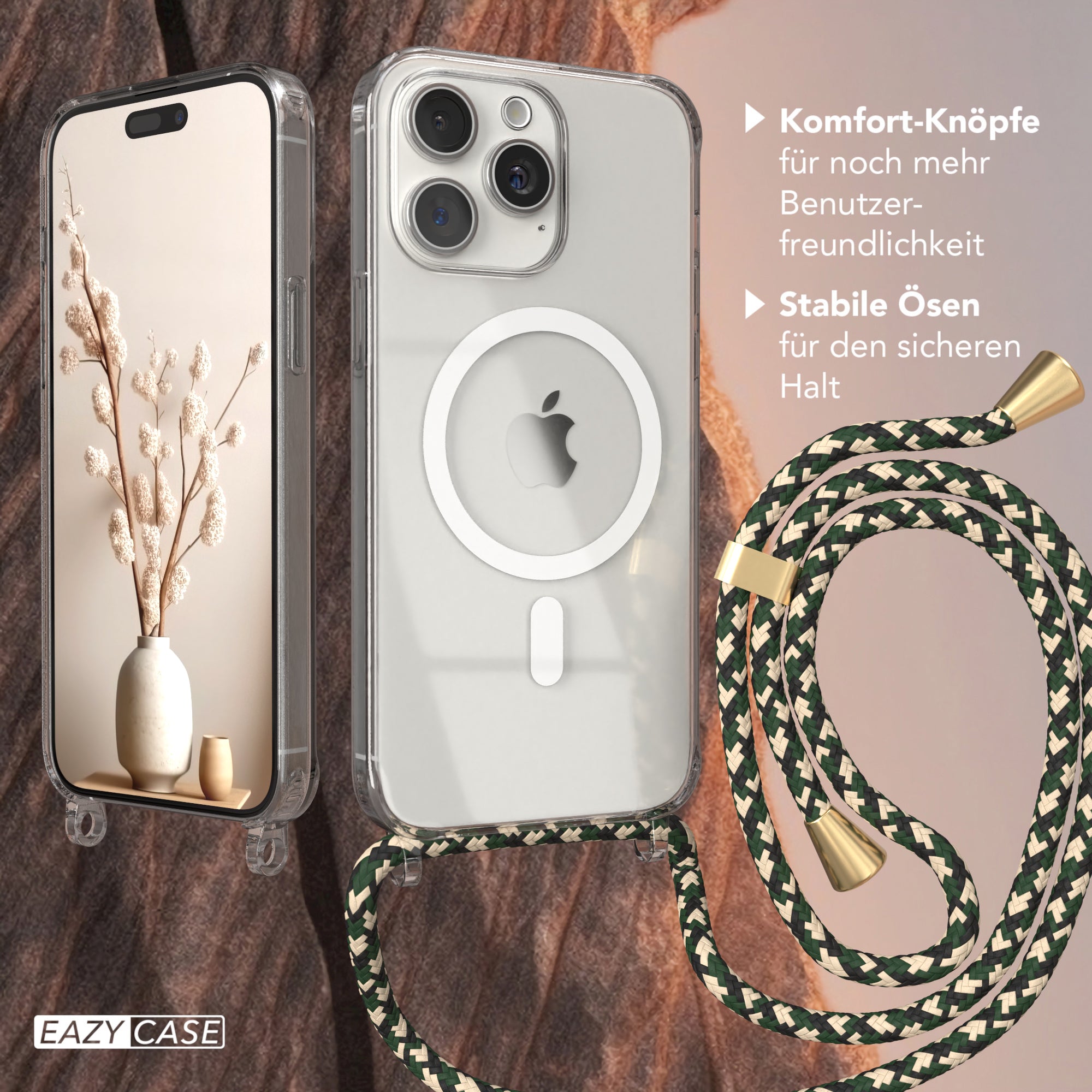 iPhone 15 Pro Max transparente Handykette mit Kordel und MagSafe Funktion