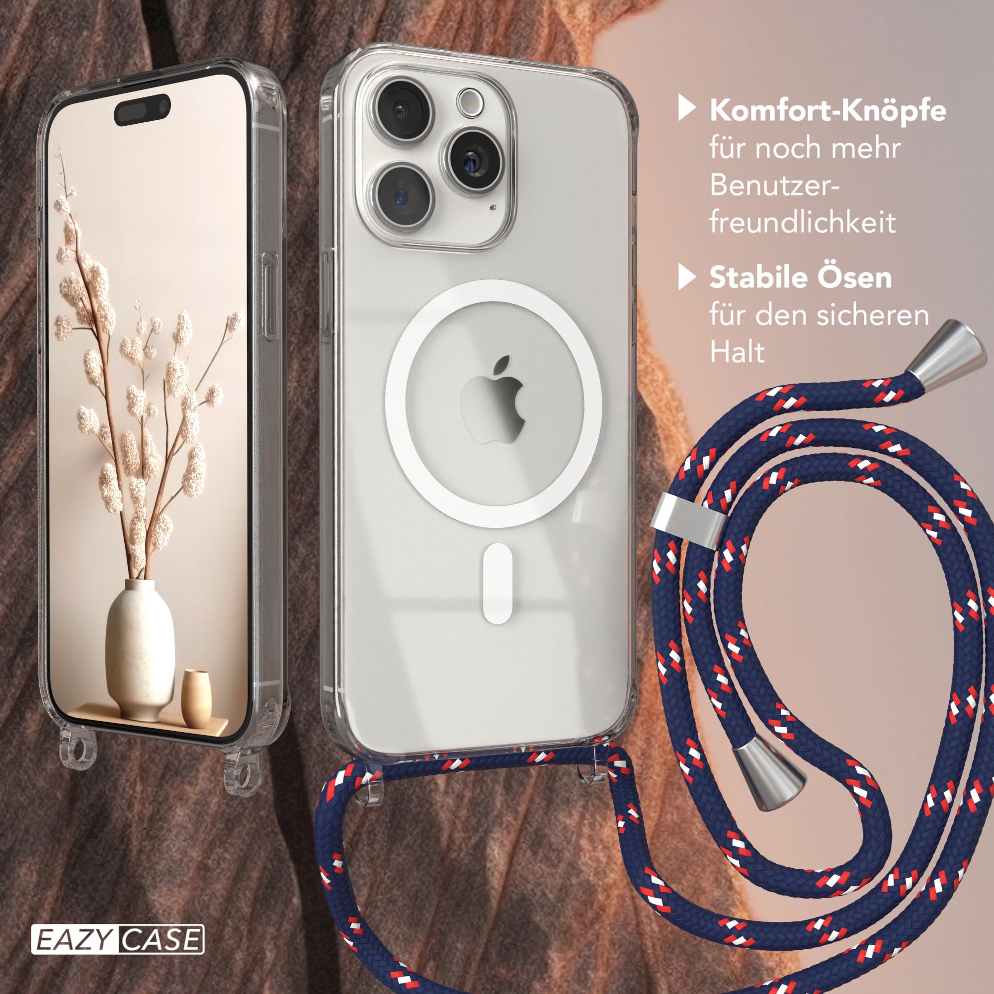 iPhone 15 Pro Max transparente Handykette mit Kordel und MagSafe Funktion