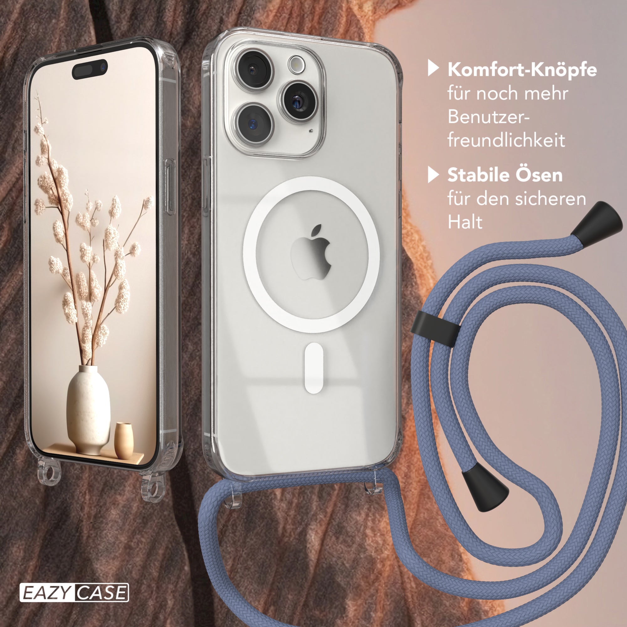 iPhone 15 Pro Max transparente Handykette mit Kordel und MagSafe Funktion