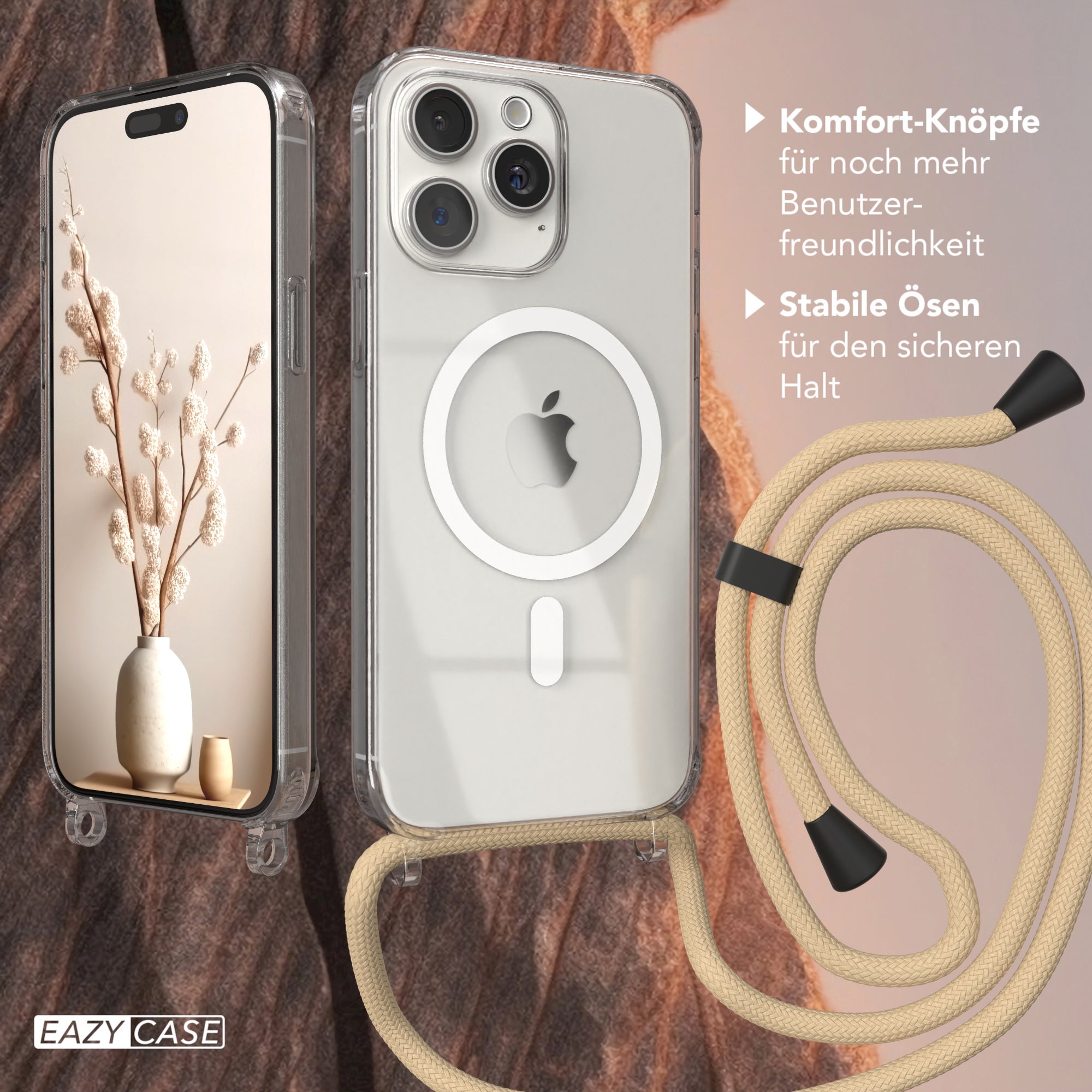 iPhone 15 Pro Max transparente Handykette mit Kordel und MagSafe Funktion
