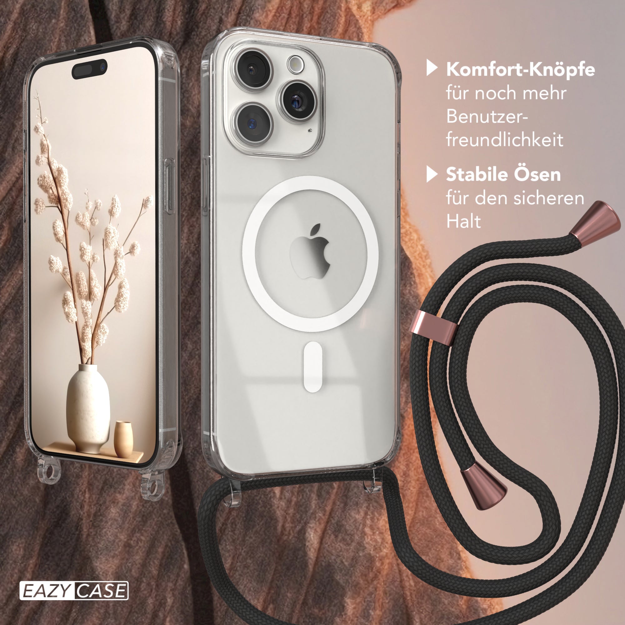iPhone 15 Pro Max transparente Handykette mit Kordel und MagSafe Funktion