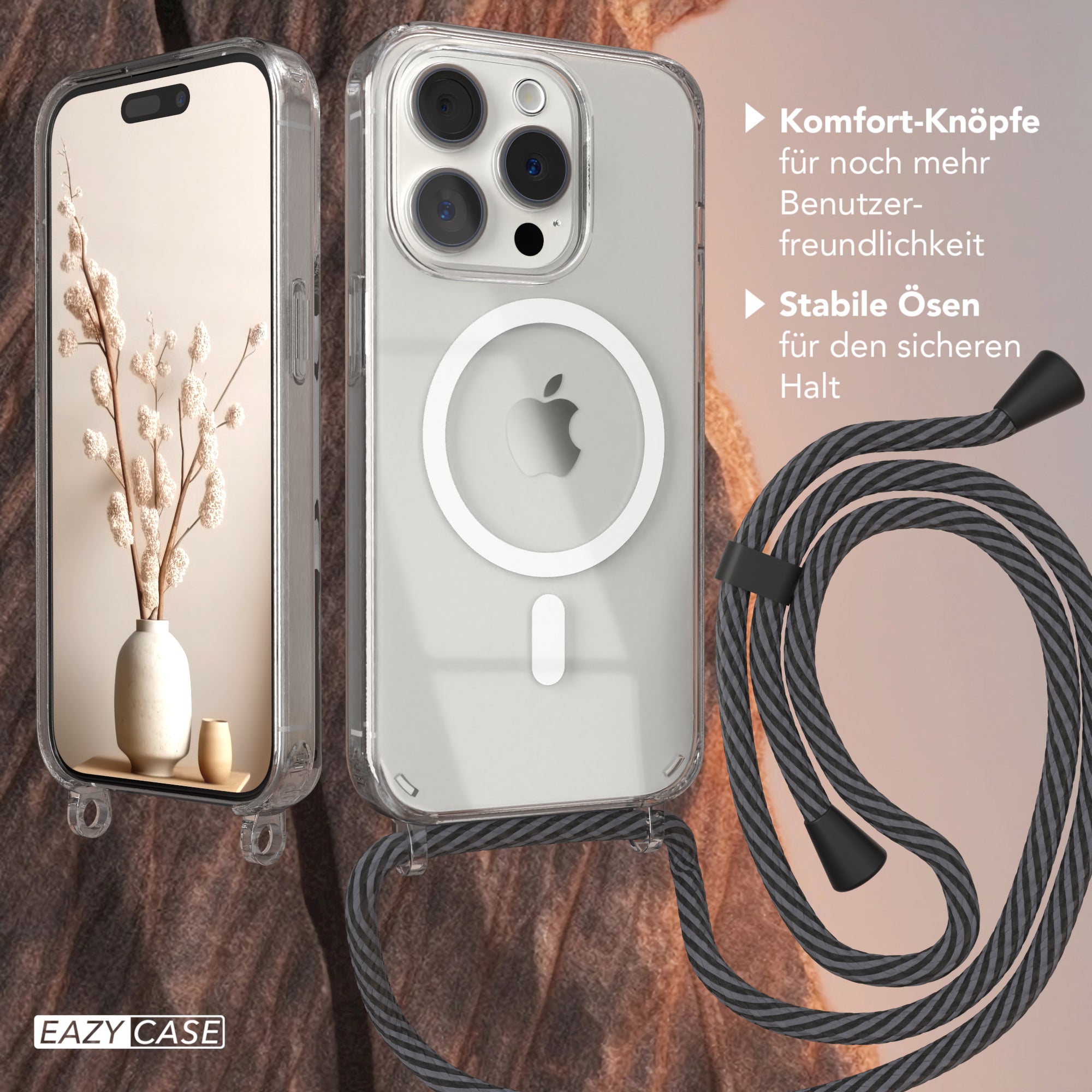 iPhone 15 Pro transparente Hülle + Kordel mit MagSafe