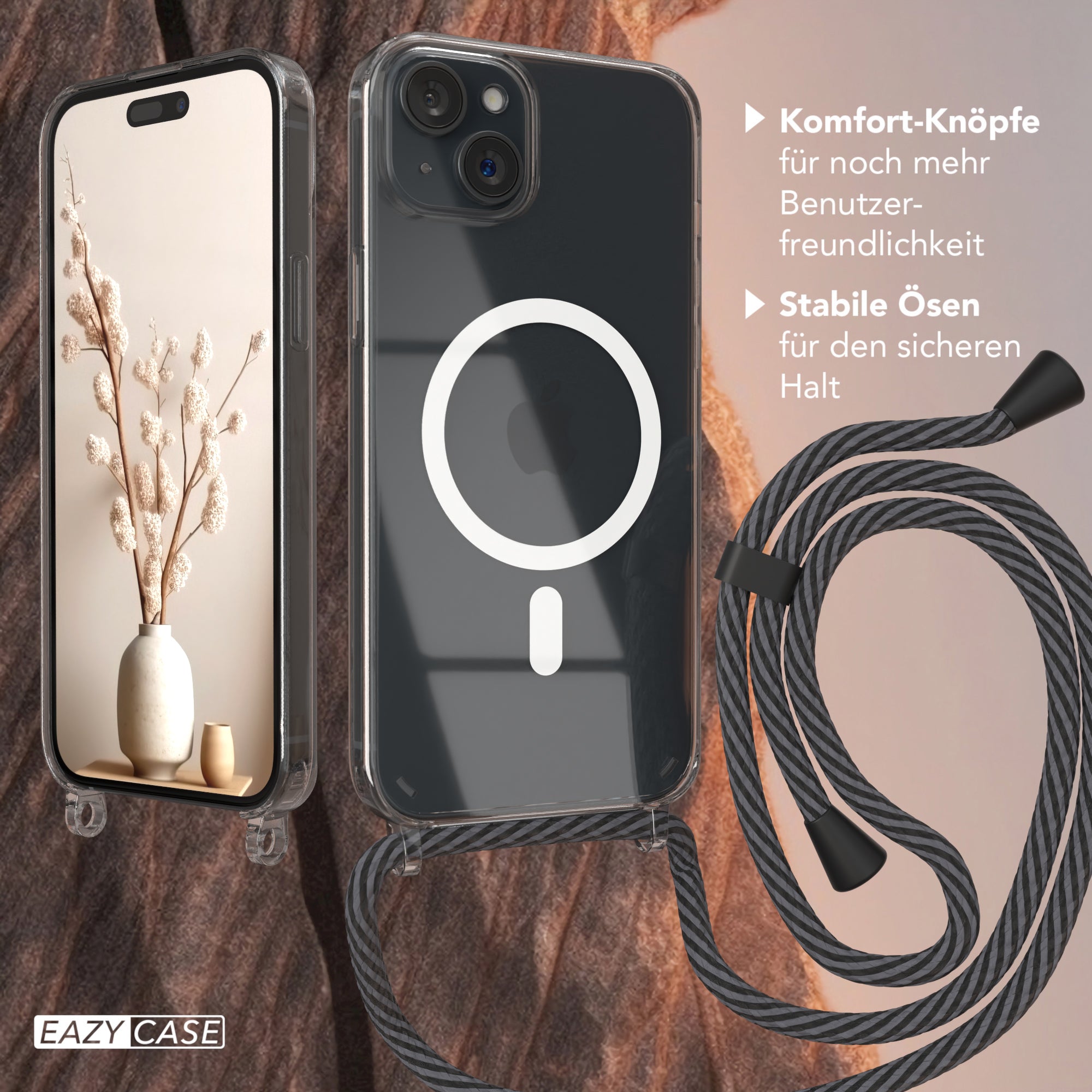 iPhone 15 Plus transparente Hülle + Kordel mit MagSafe