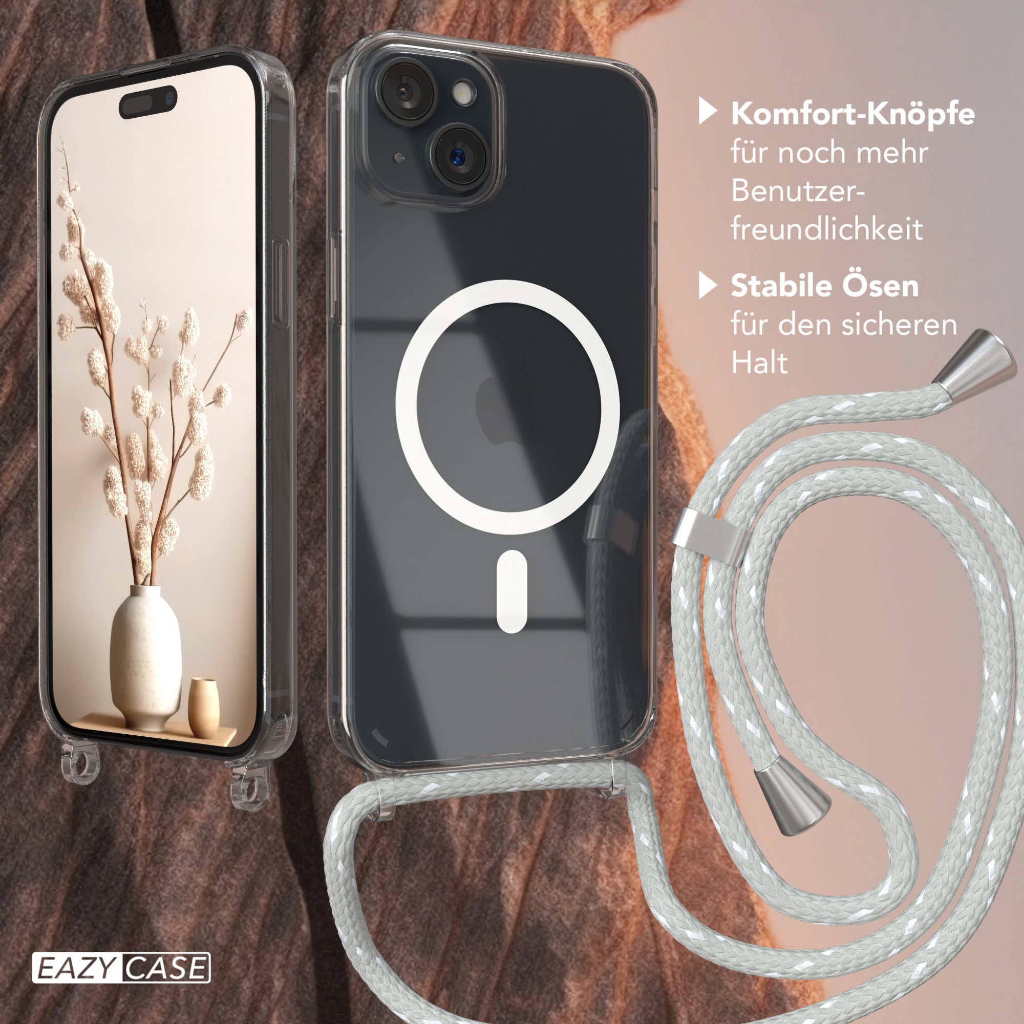 iPhone 15 Plus transparente Hülle + Kordel mit MagSafe