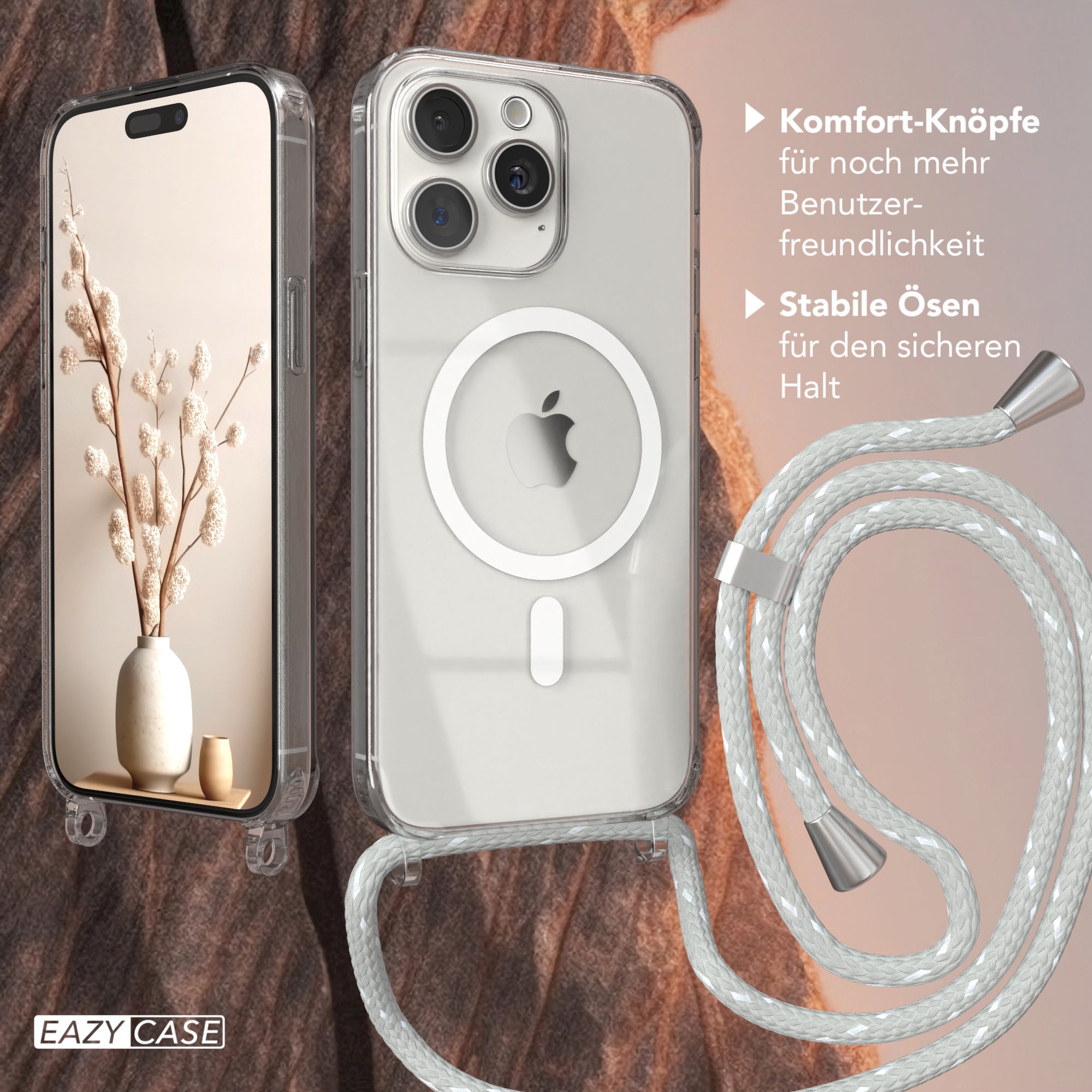 iPhone 15 Pro Max transparente Handykette mit Kordel und MagSafe Funktion