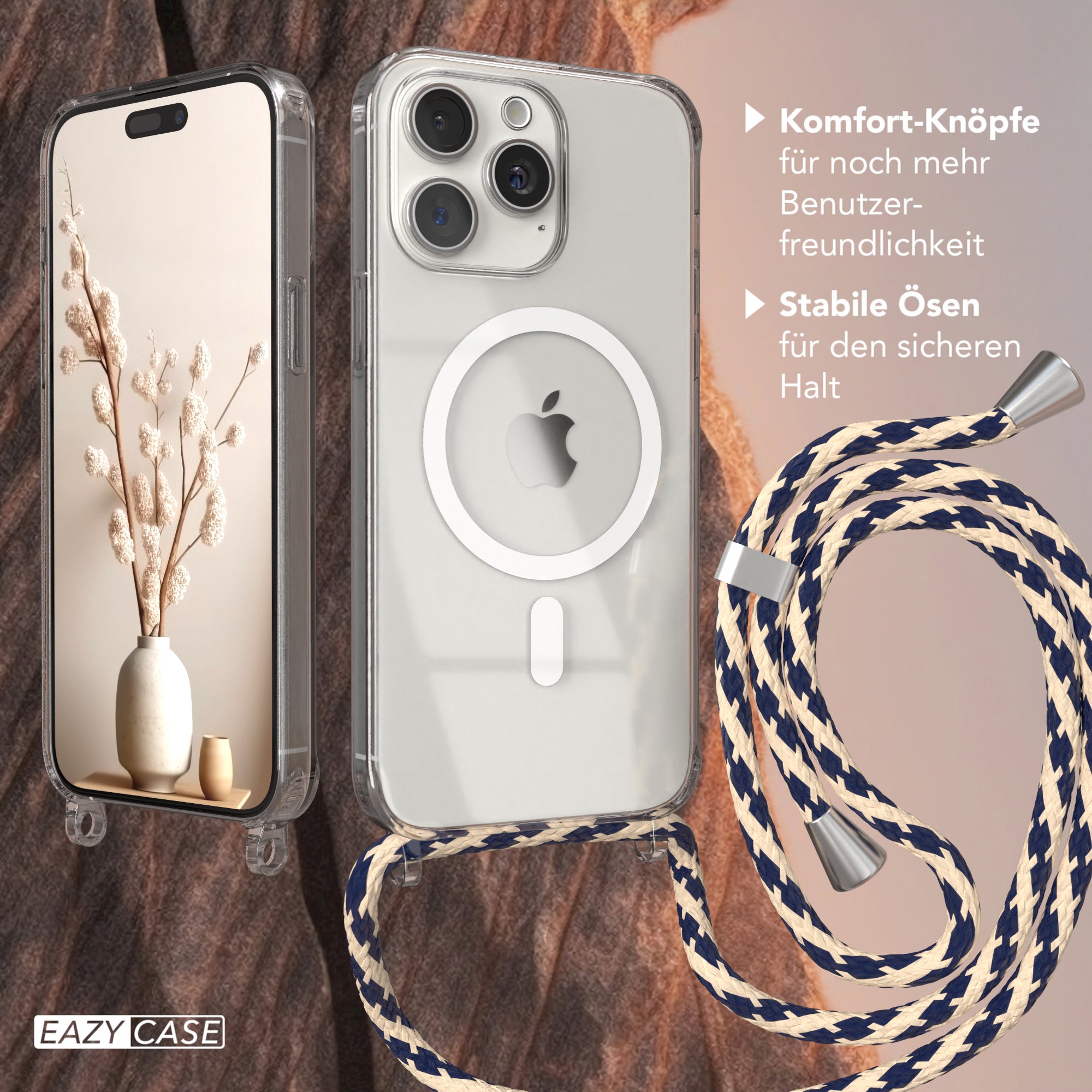 iPhone 15 Pro Max transparente Handykette mit Kordel und MagSafe Funktion