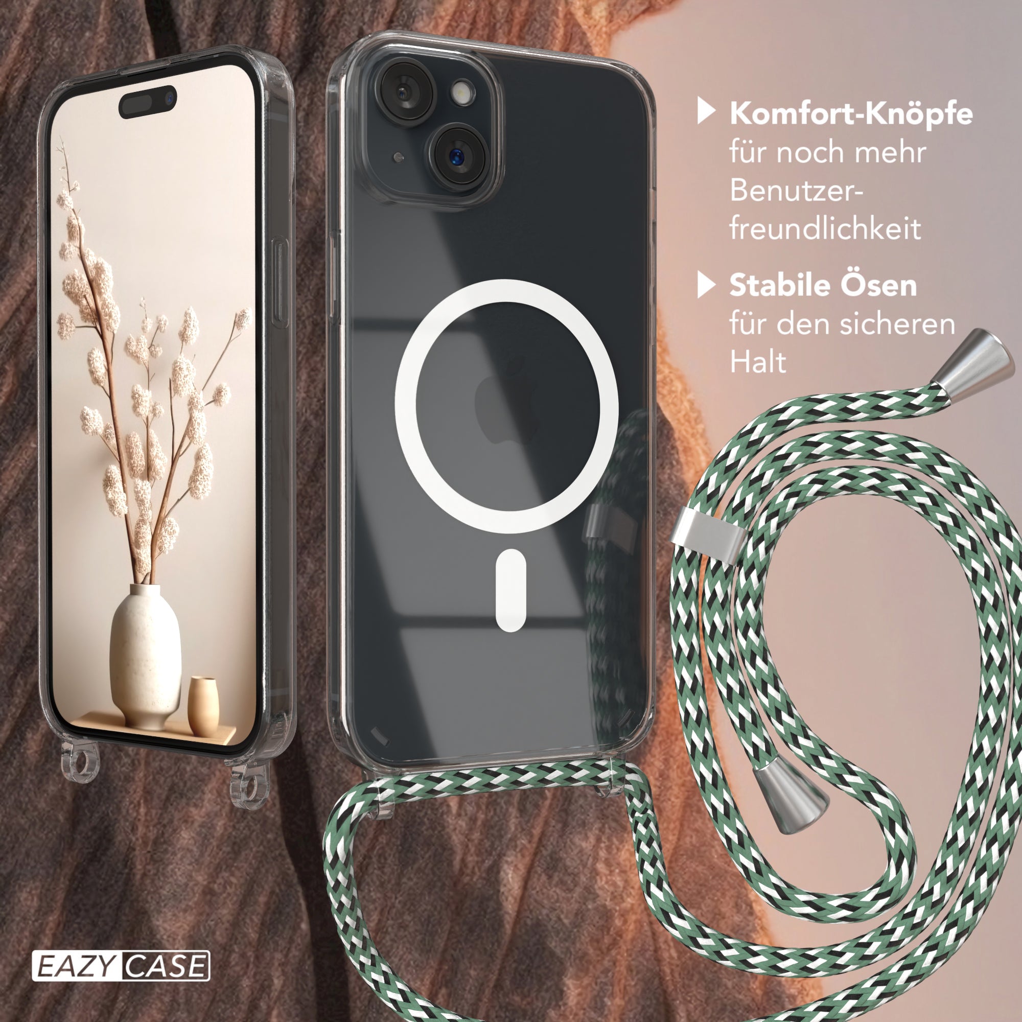 iPhone 15 Plus transparente Hülle + Kordel mit MagSafe