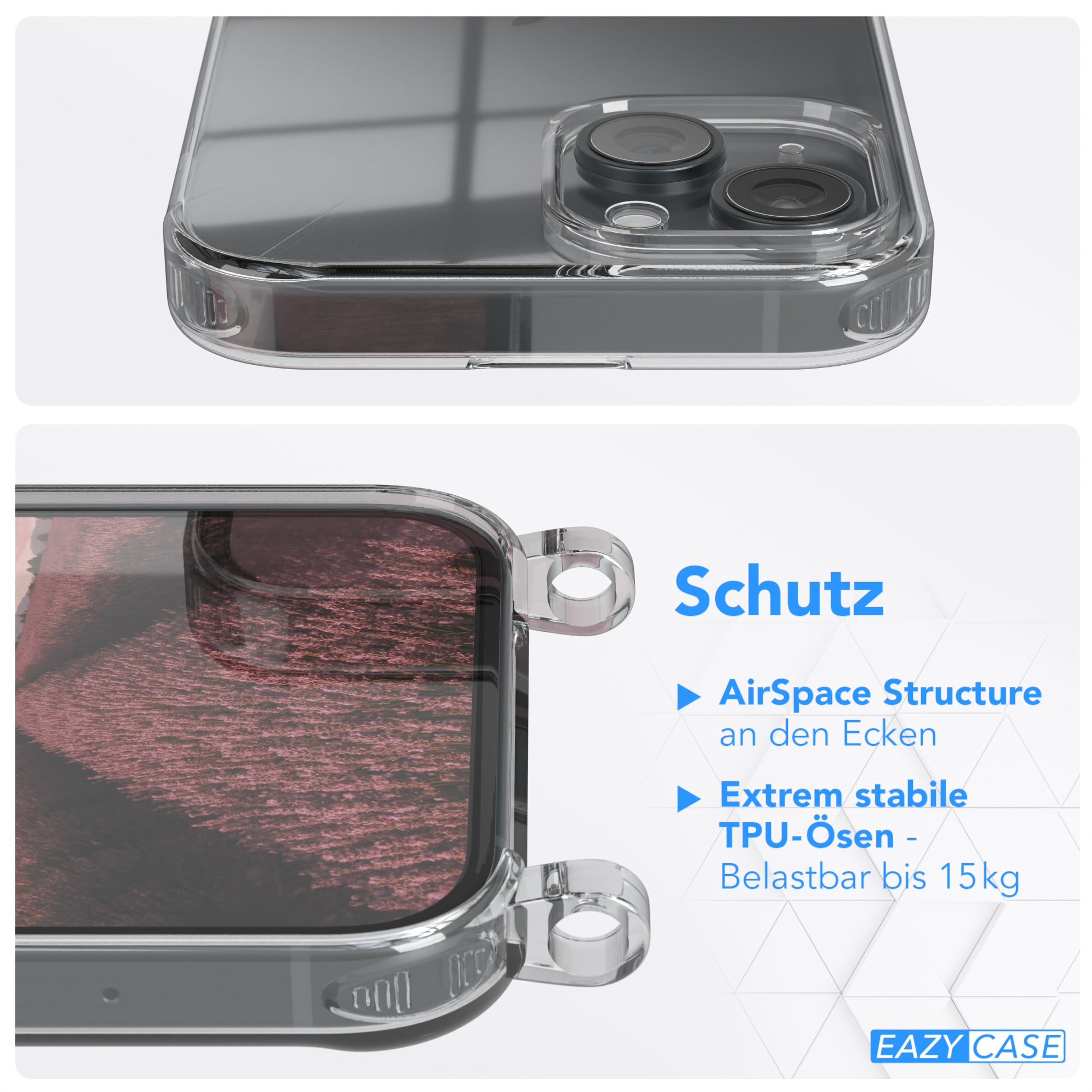 iPhone 15 transparente Hülle + Kordel