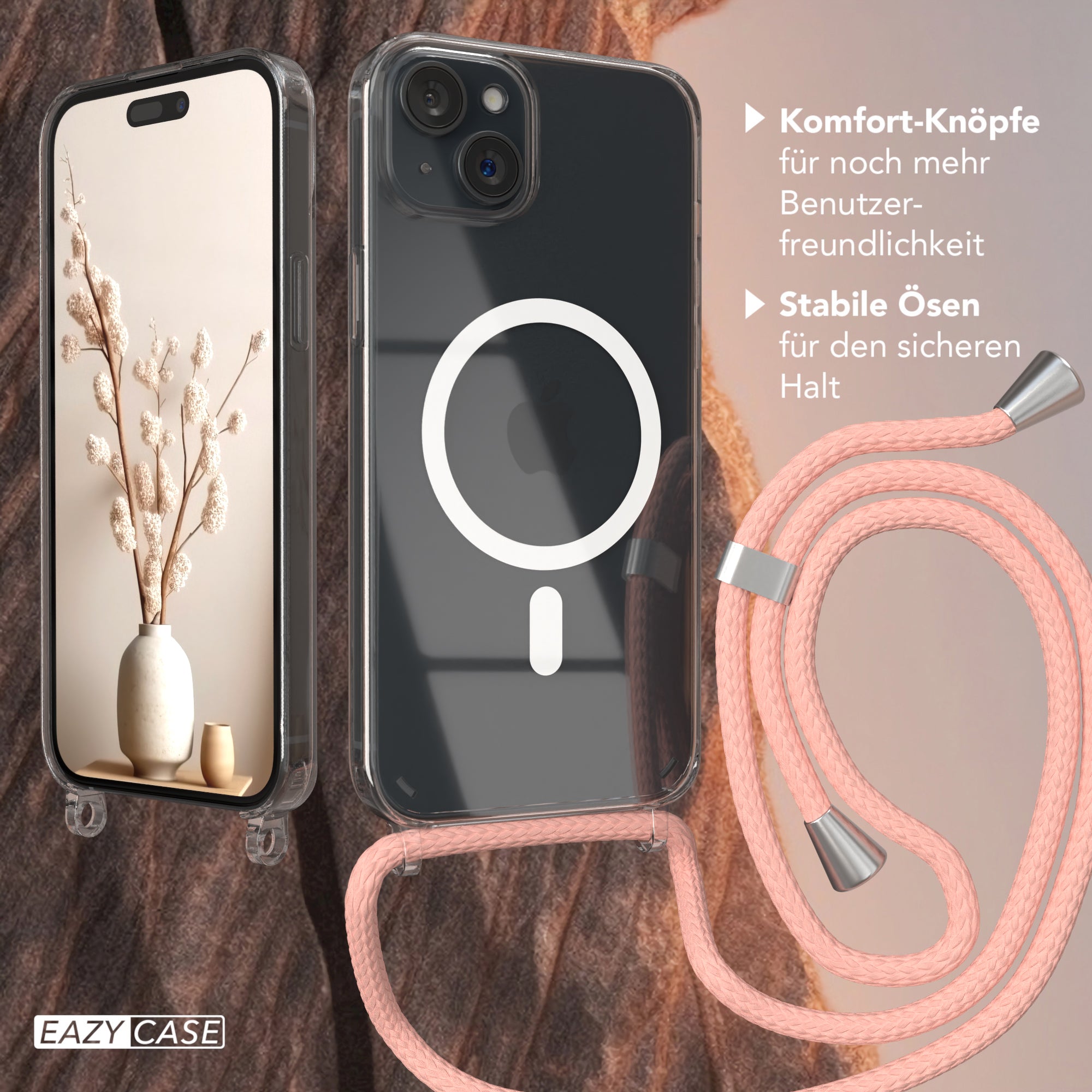 iPhone 15 Plus transparente Hülle + Kordel mit MagSafe