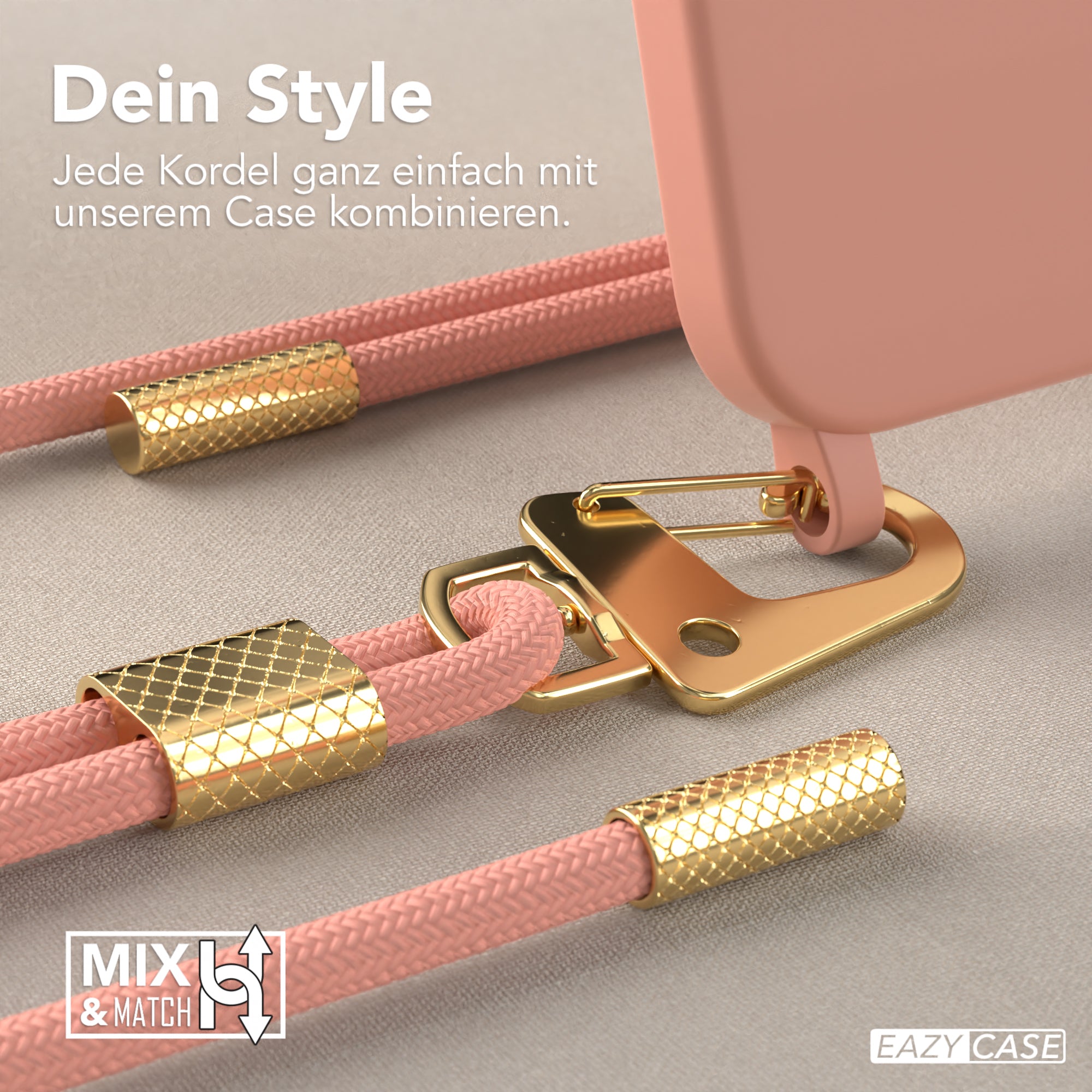 iPhone 15 Silikonhülle + Kordel mit Karabinern