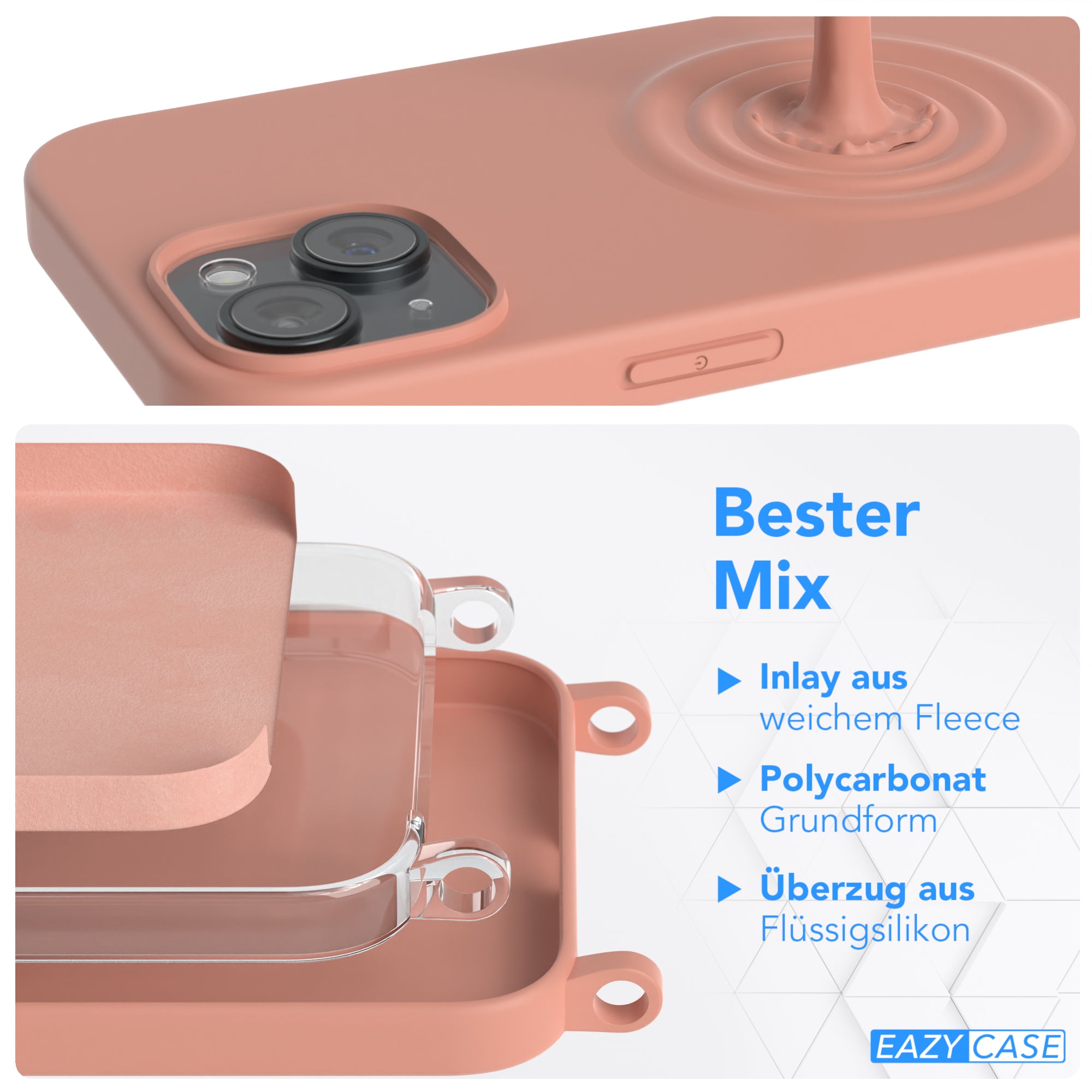 iPhone 15 Silikonhülle + Kordel mit Karabinern