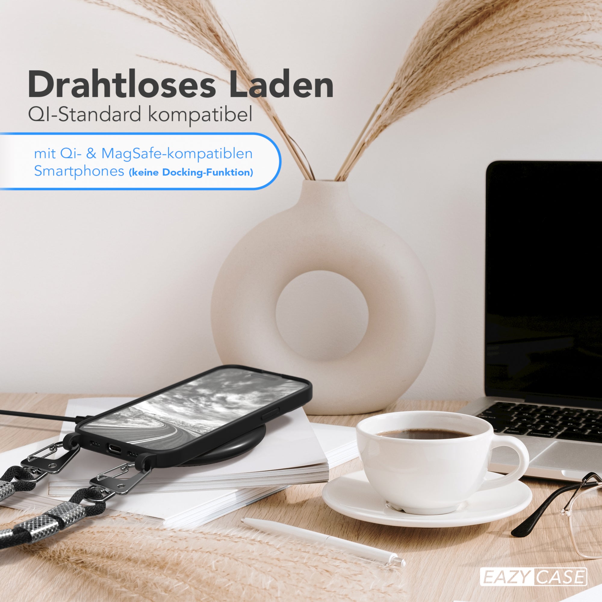 iPhone 15 Silikonhülle + Kordel mit Karabinern