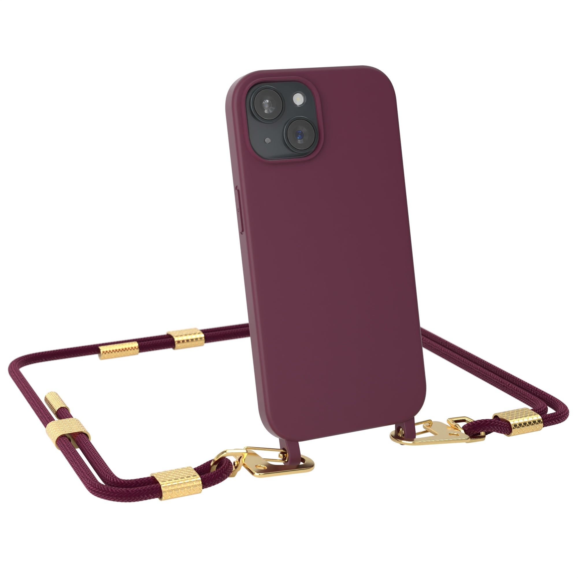 iPhone 15 Silikonhülle + Kordel mit Karabinern