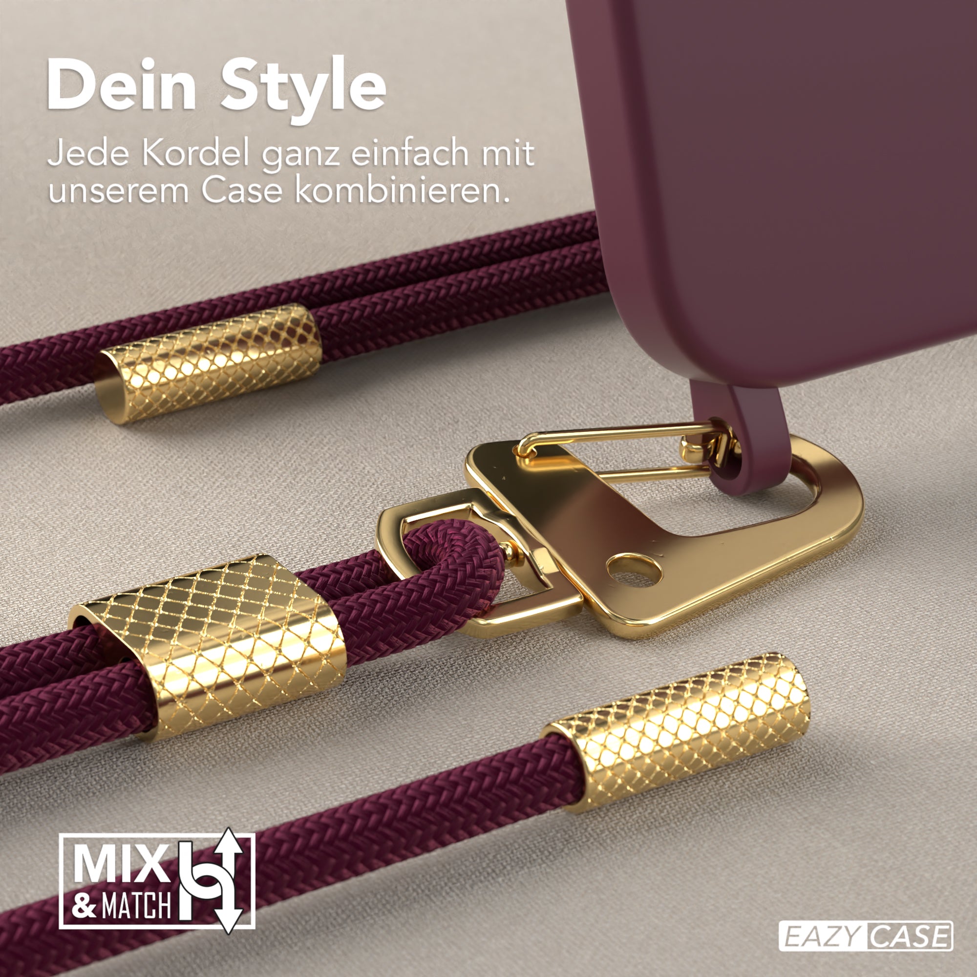 iPhone 15 Silikonhülle + Kordel mit Karabinern