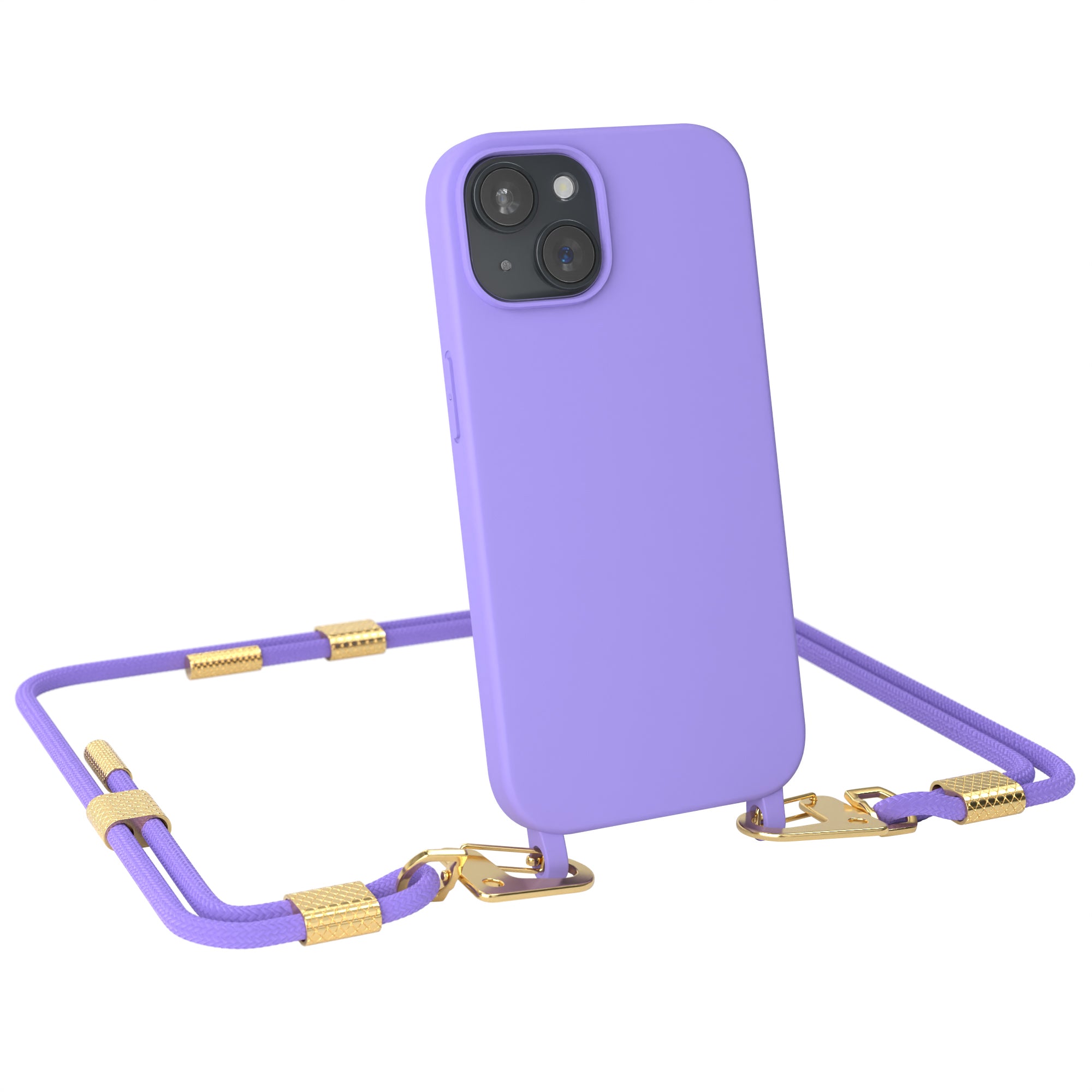 iPhone 15 Silikonhülle + Kordel mit Karabinern