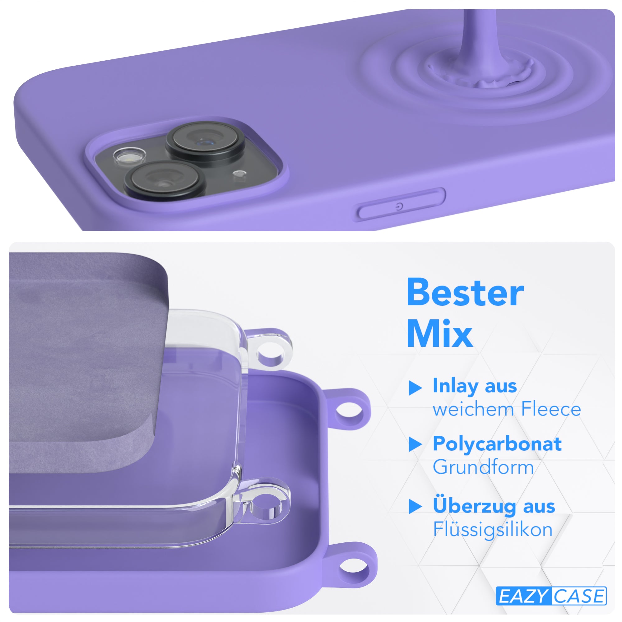 iPhone 15 Silikonhülle + Kordel mit Karabinern