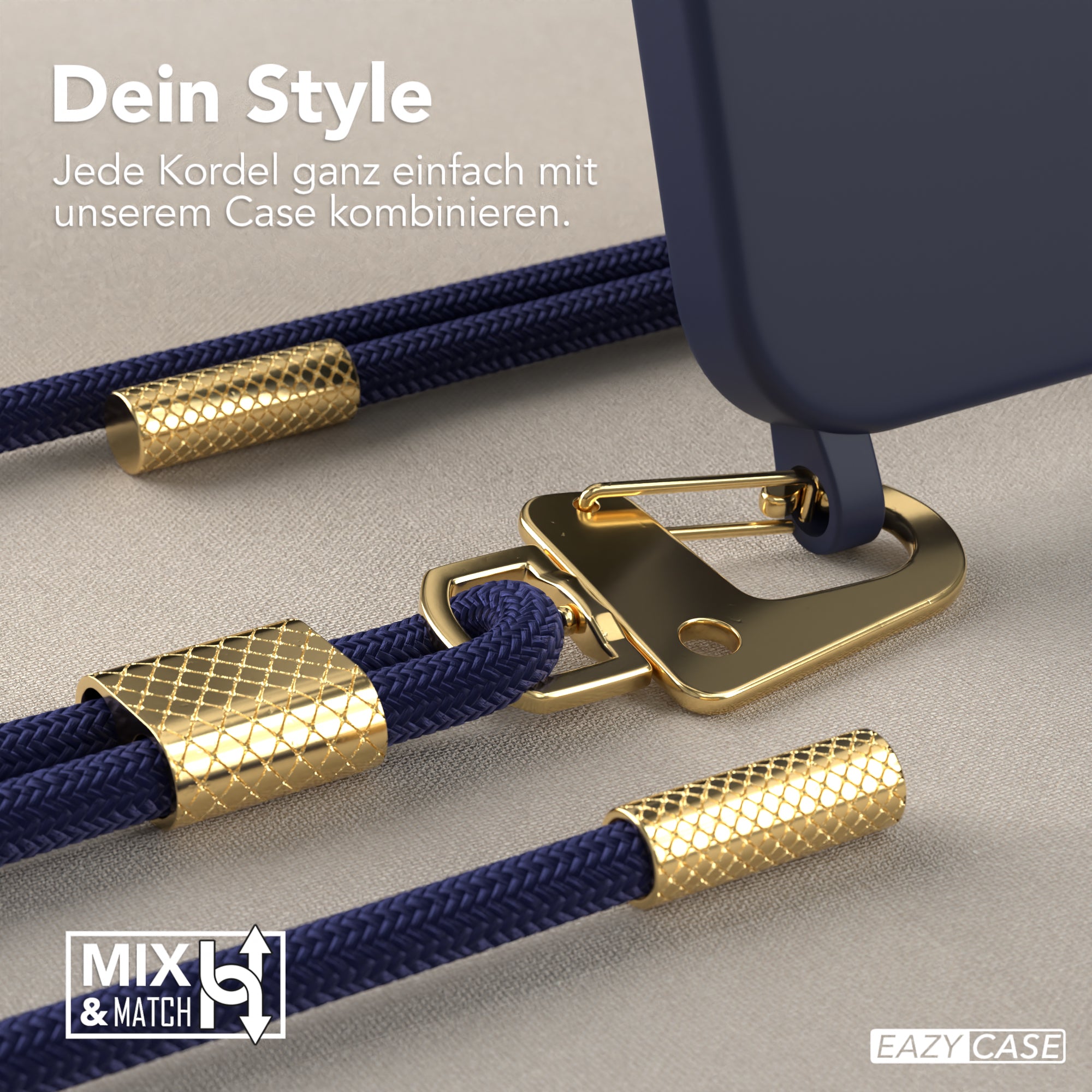 iPhone 15 Silikonhülle + Kordel mit Karabinern