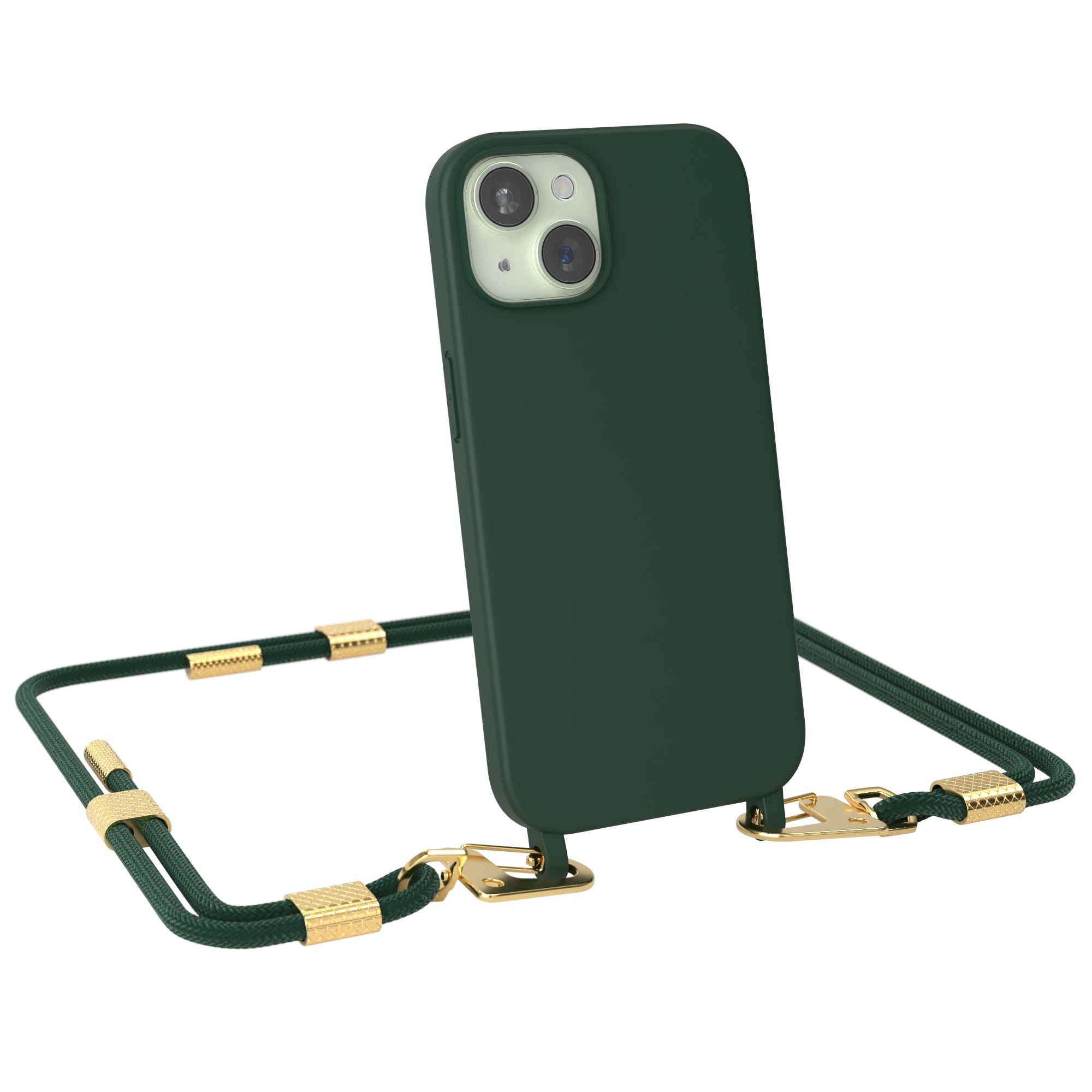 iPhone 15 Silikonhülle + Kordel mit Karabinern