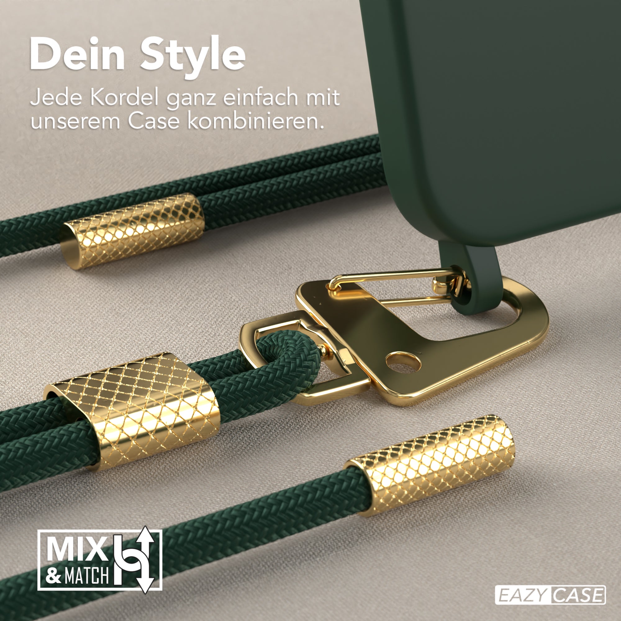 iPhone 15 Silikonhülle + Kordel mit Karabinern