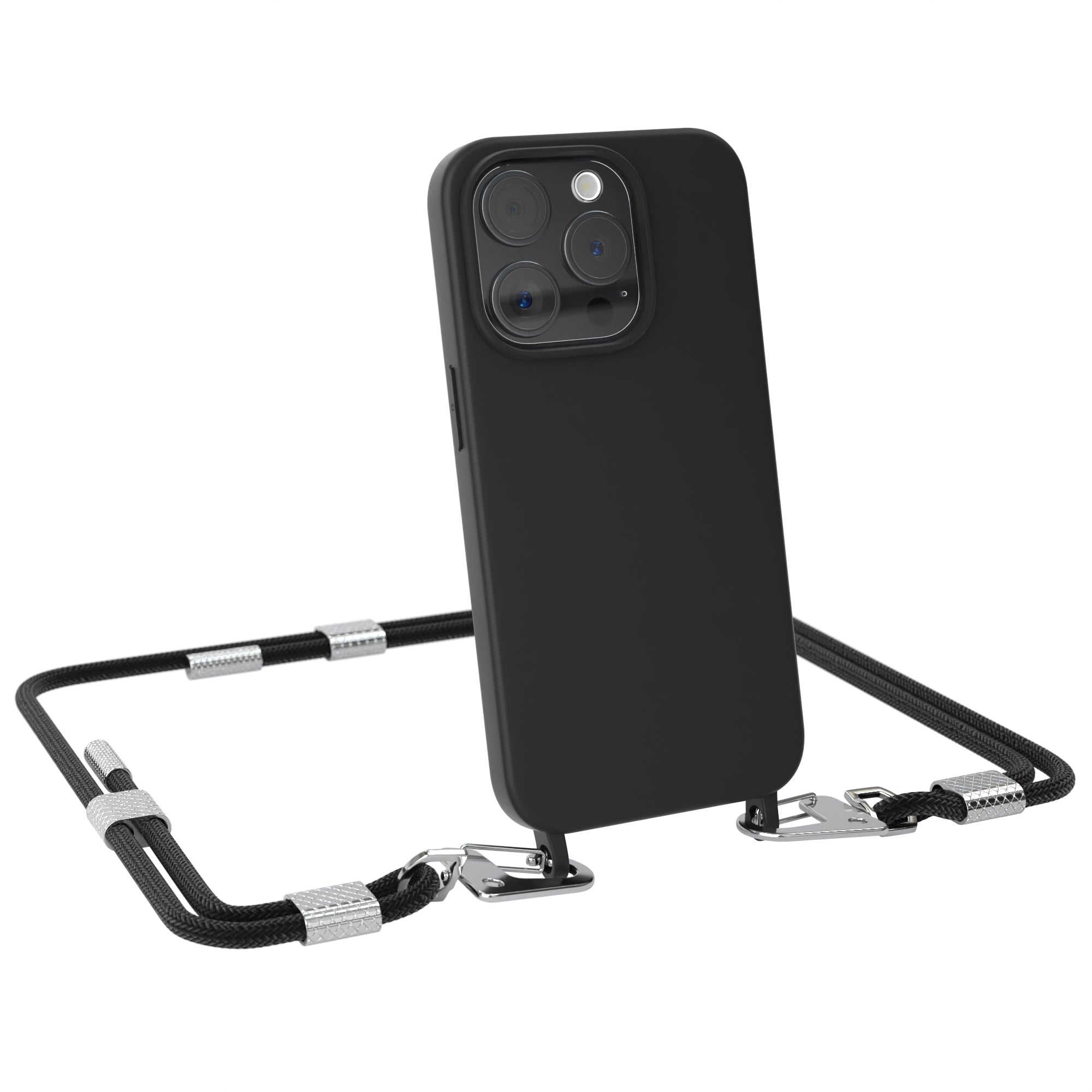 iPhone 15 Pro Silikonhülle + Kordel mit Karabinern