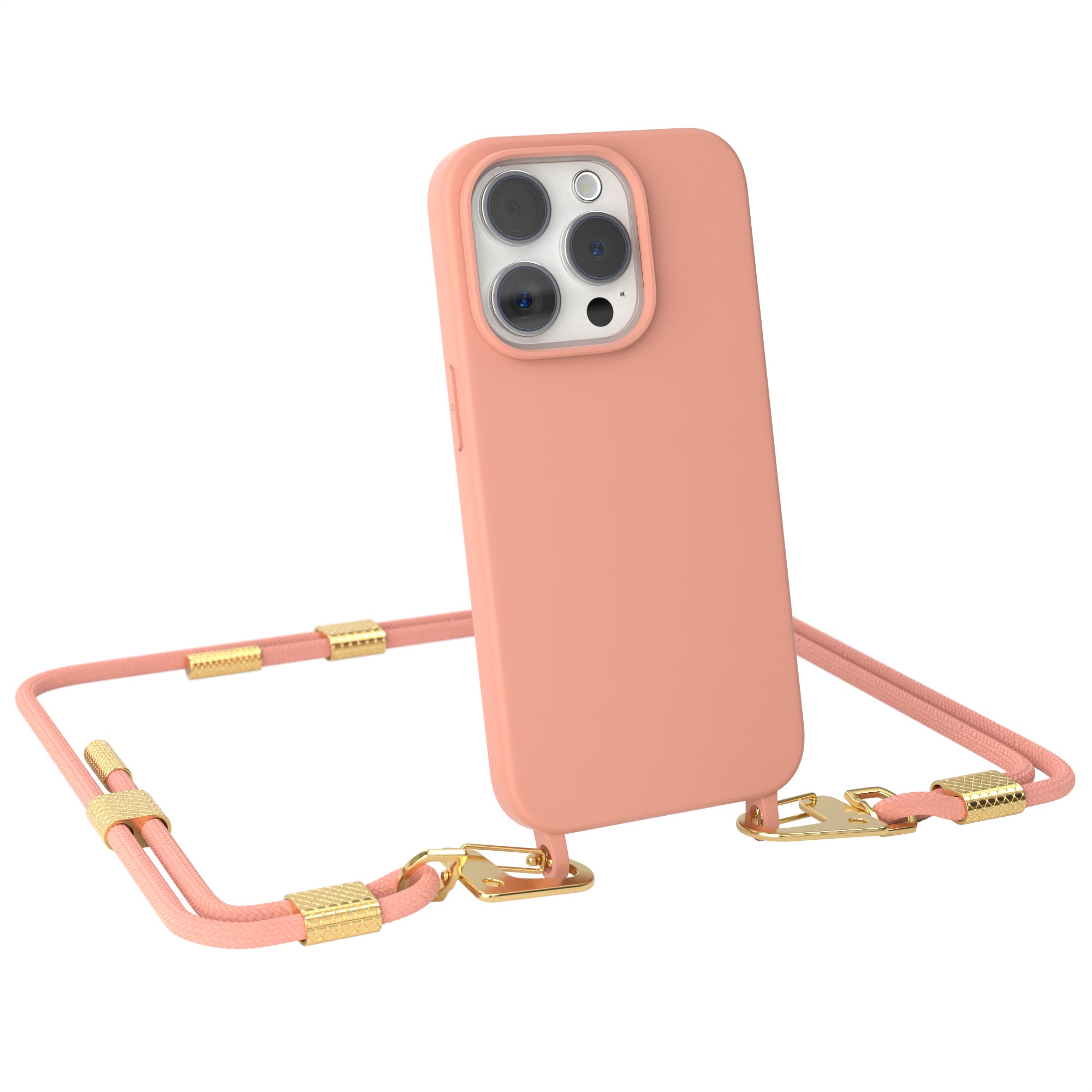 iPhone 15 Pro Silikonhülle + Kordel mit Karabinern