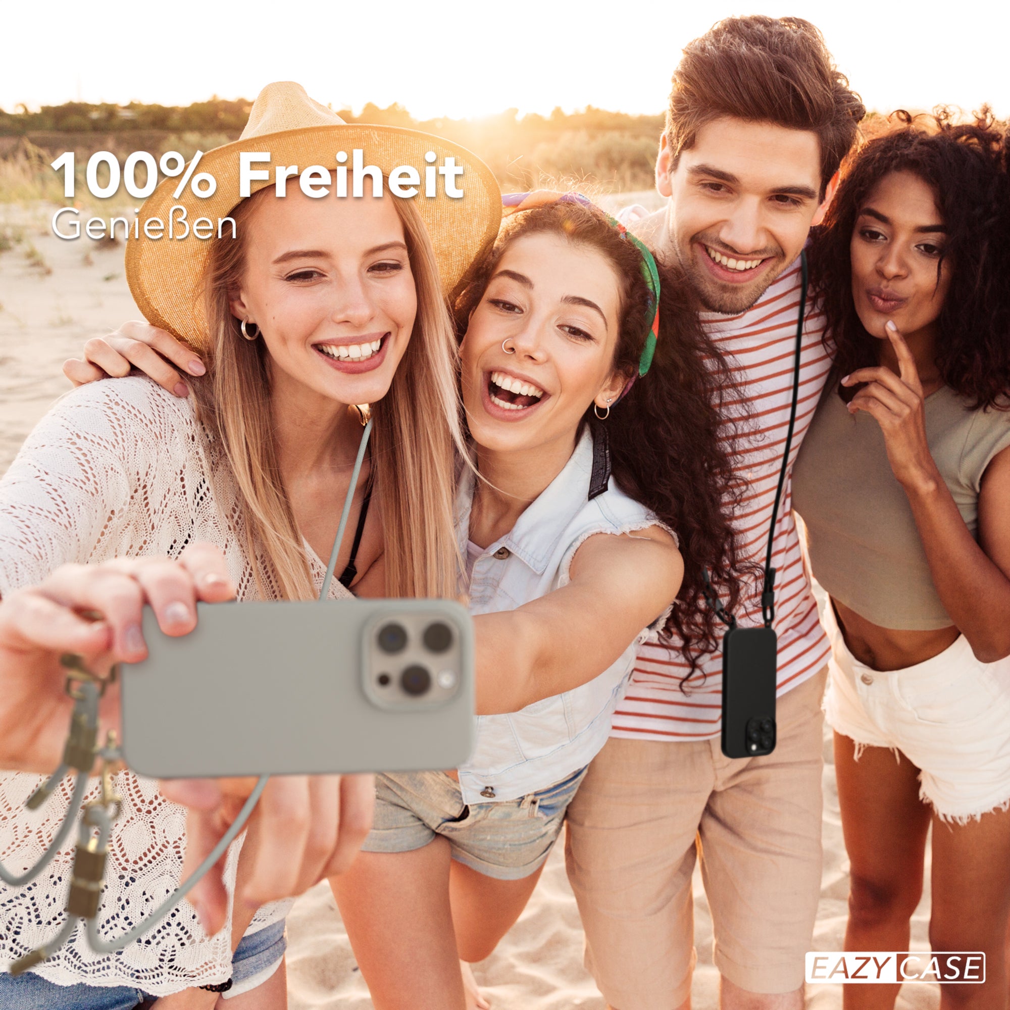 iPhone 15 Pro Silikonhülle + Kordel mit Karabinern