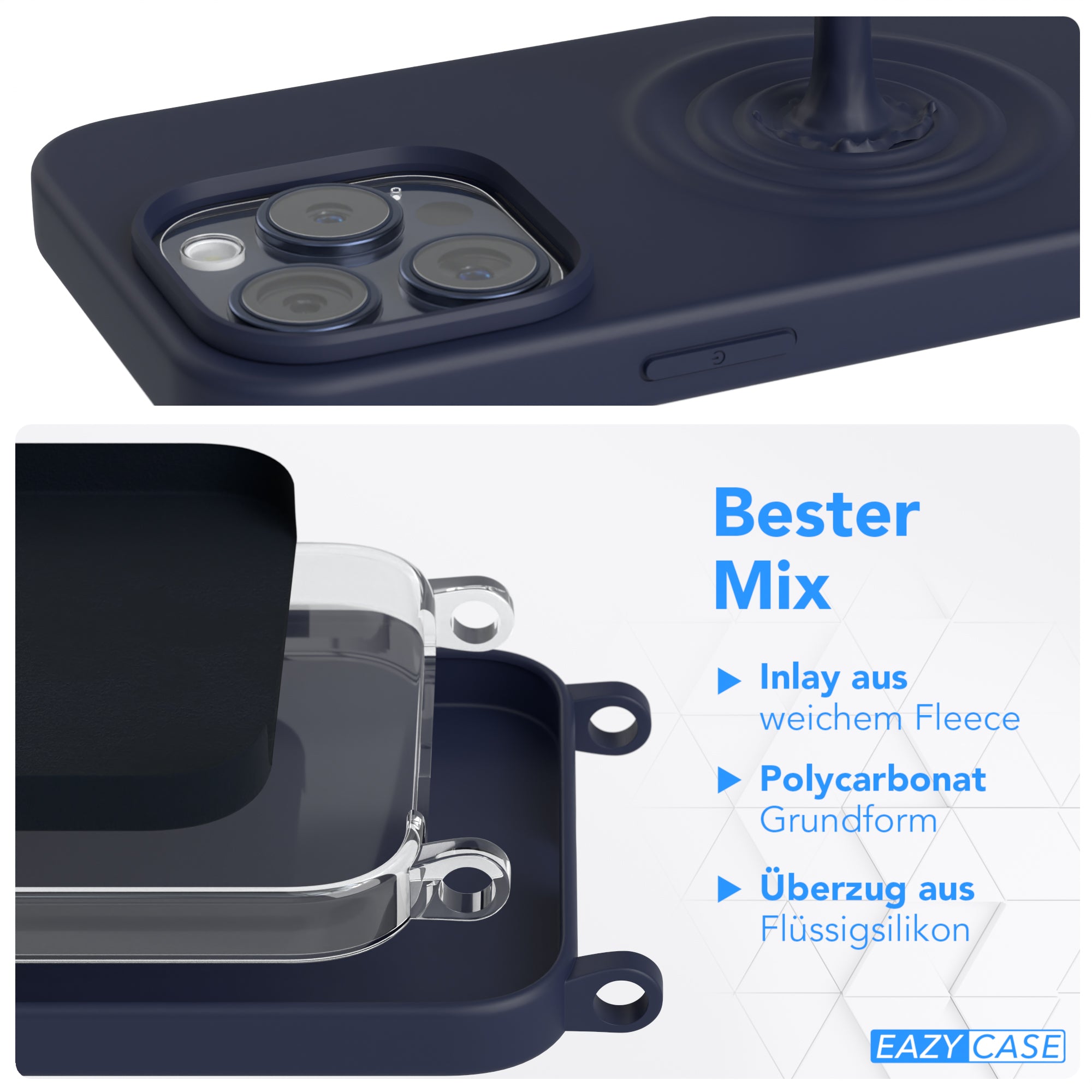 iPhone 15 Pro Silikonhülle + Kordel mit Karabinern