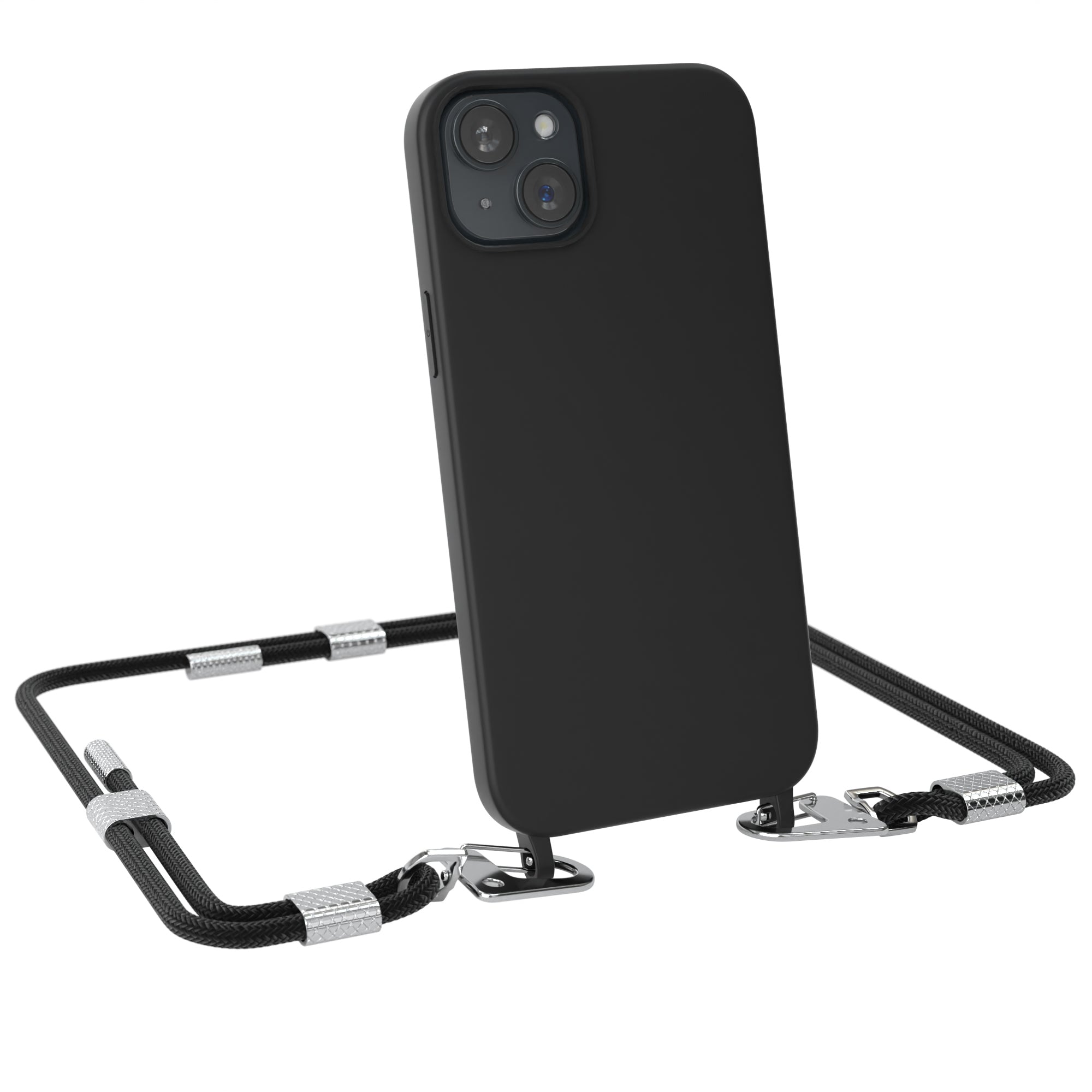 iPhone 15 Plus Silikonhülle + Kordel mit Karabinern