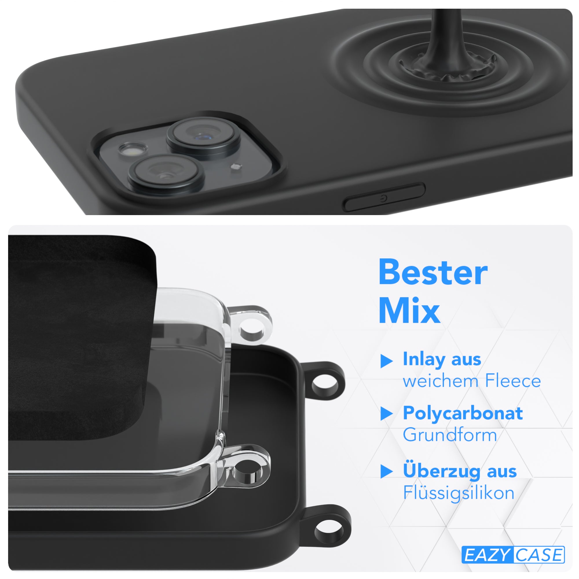iPhone 15 Plus Silikonhülle + Kordel mit Karabinern