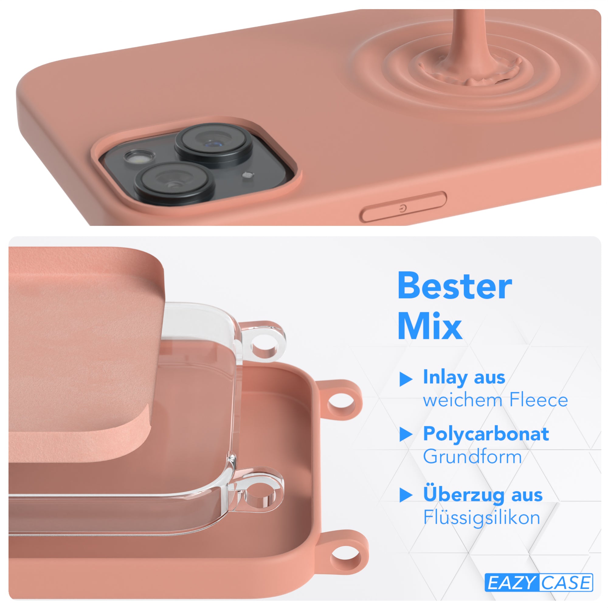 iPhone 15 Plus Silikonhülle + Kordel mit Karabinern