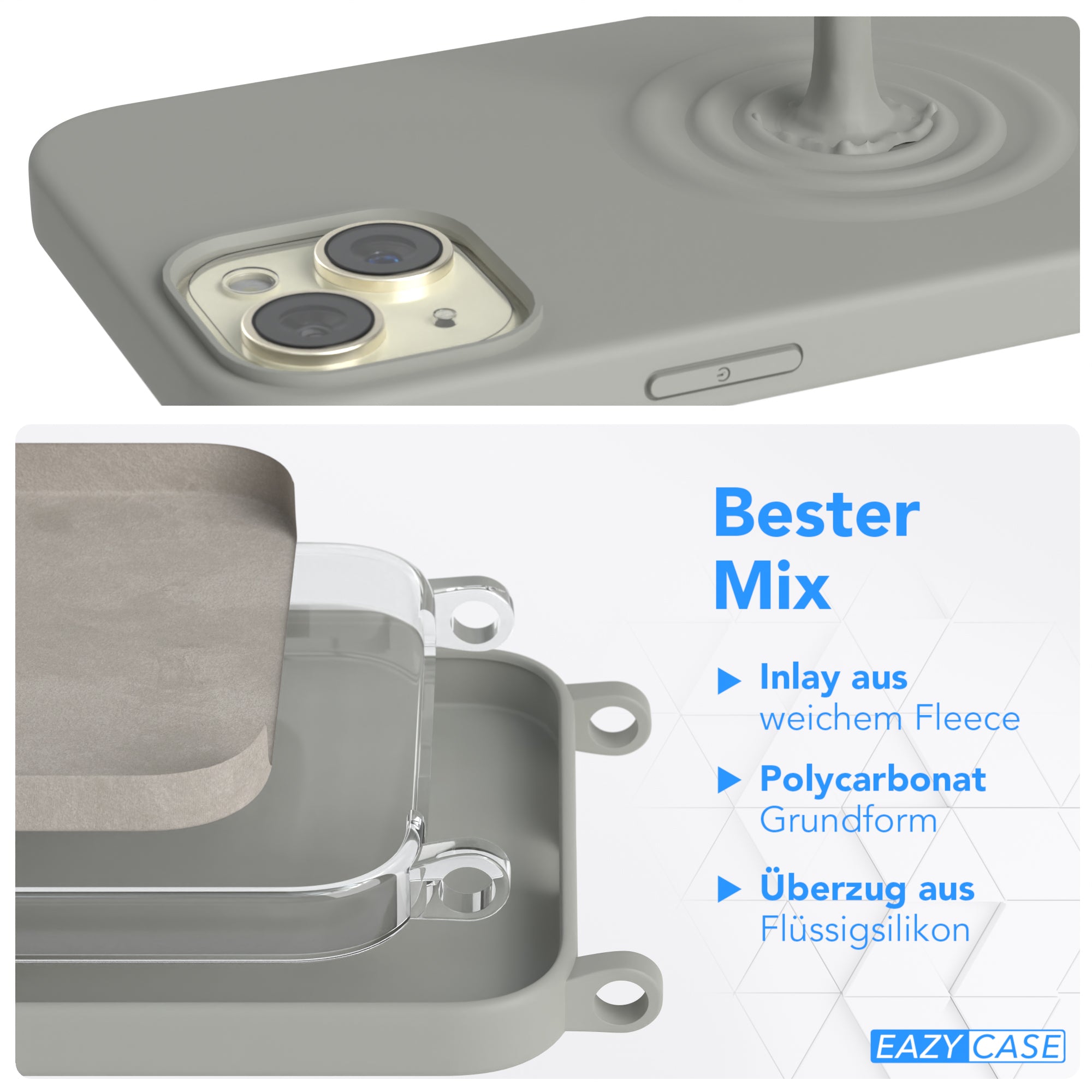 iPhone 15 Plus Silikonhülle + Kordel mit Karabinern