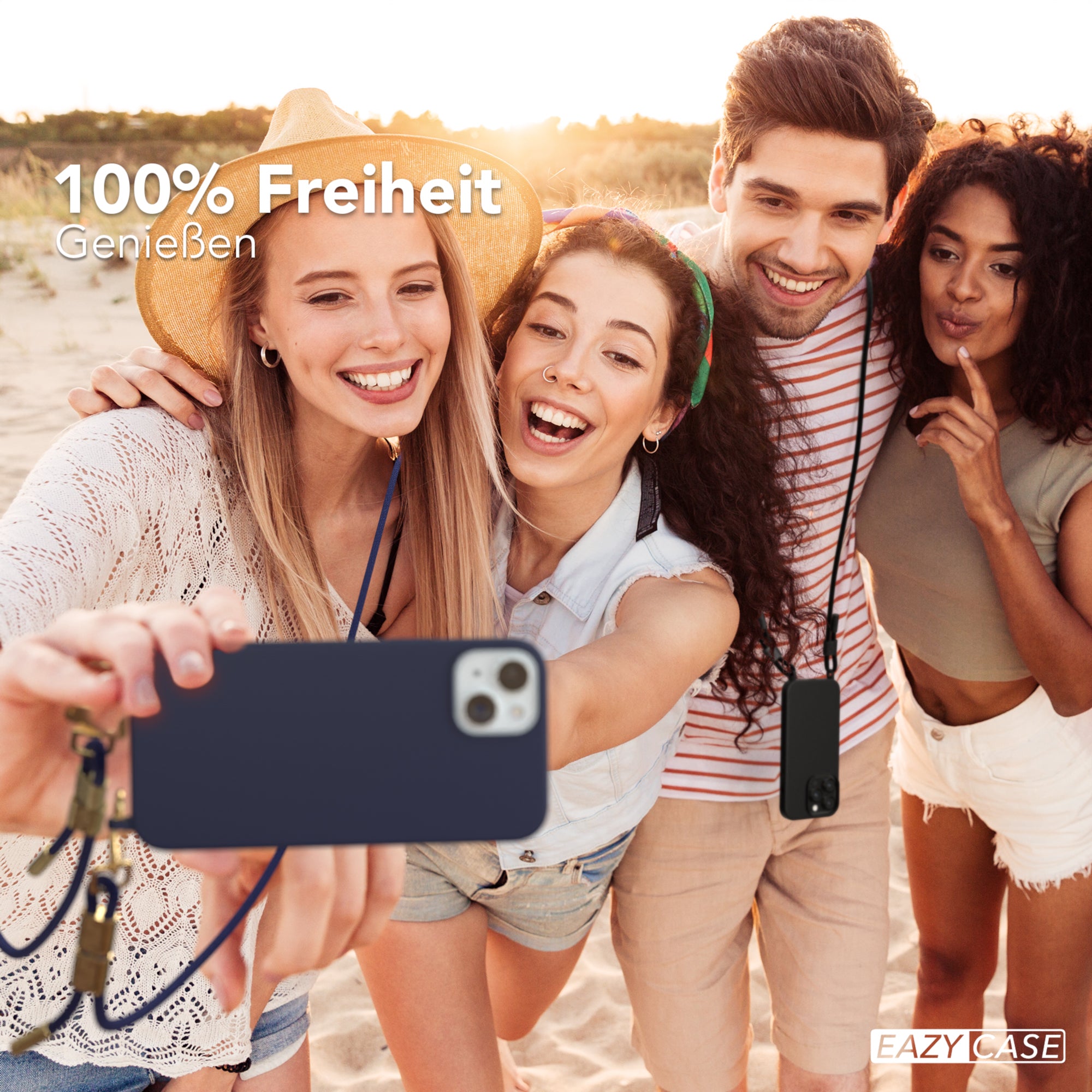 iPhone 15 Plus Silikonhülle + Kordel mit Karabinern