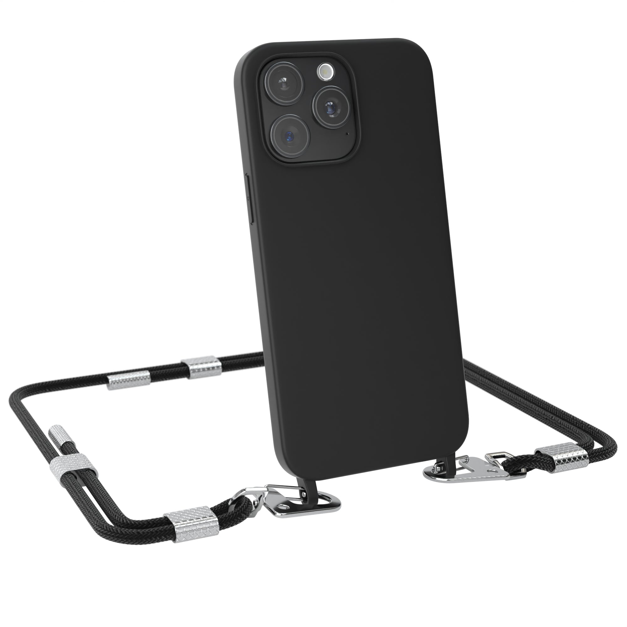 iPhone 15 Pro Max Silikonhülle + Kordel mit Karabinern