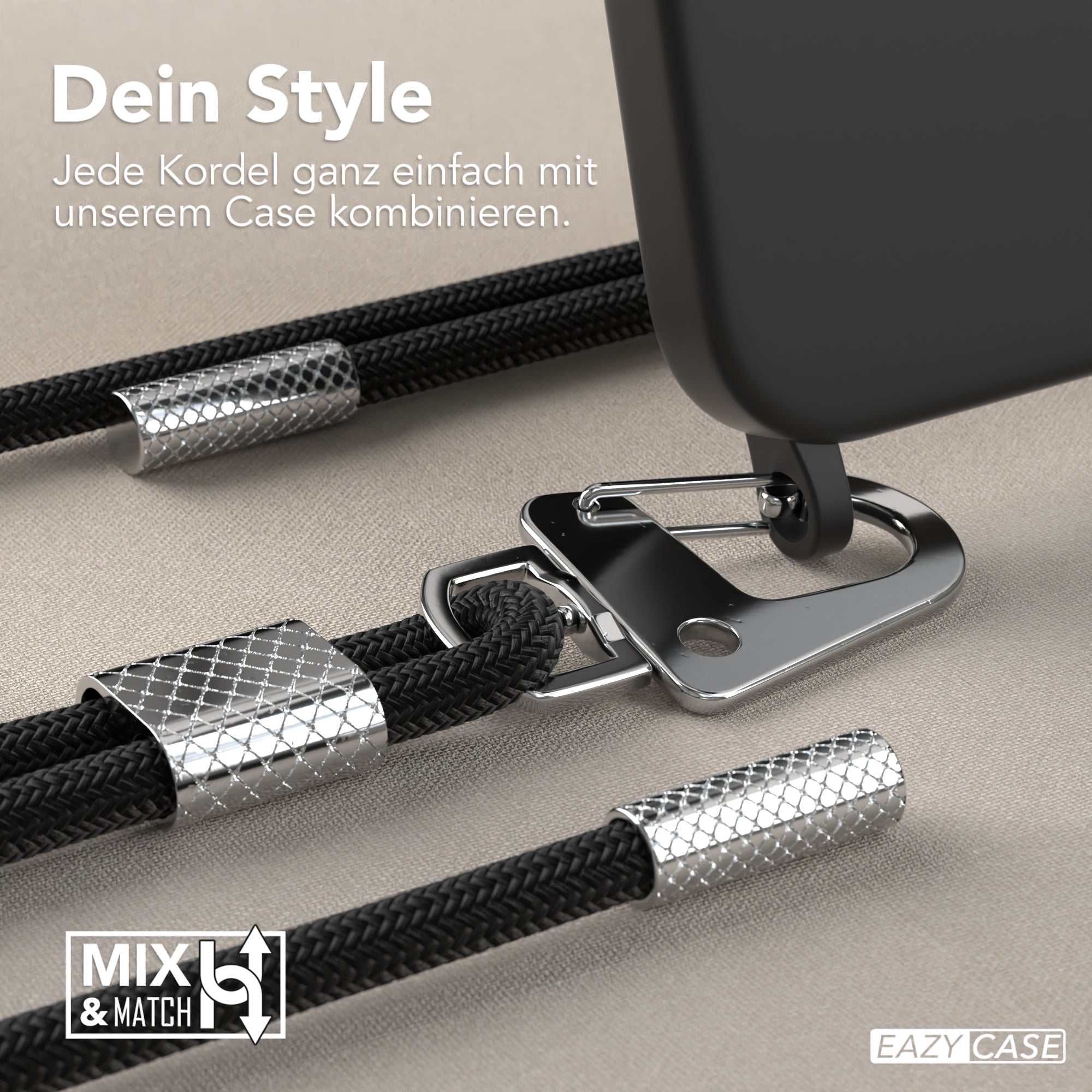 iPhone 15 Pro Max Silikonhülle + Kordel mit Karabinern