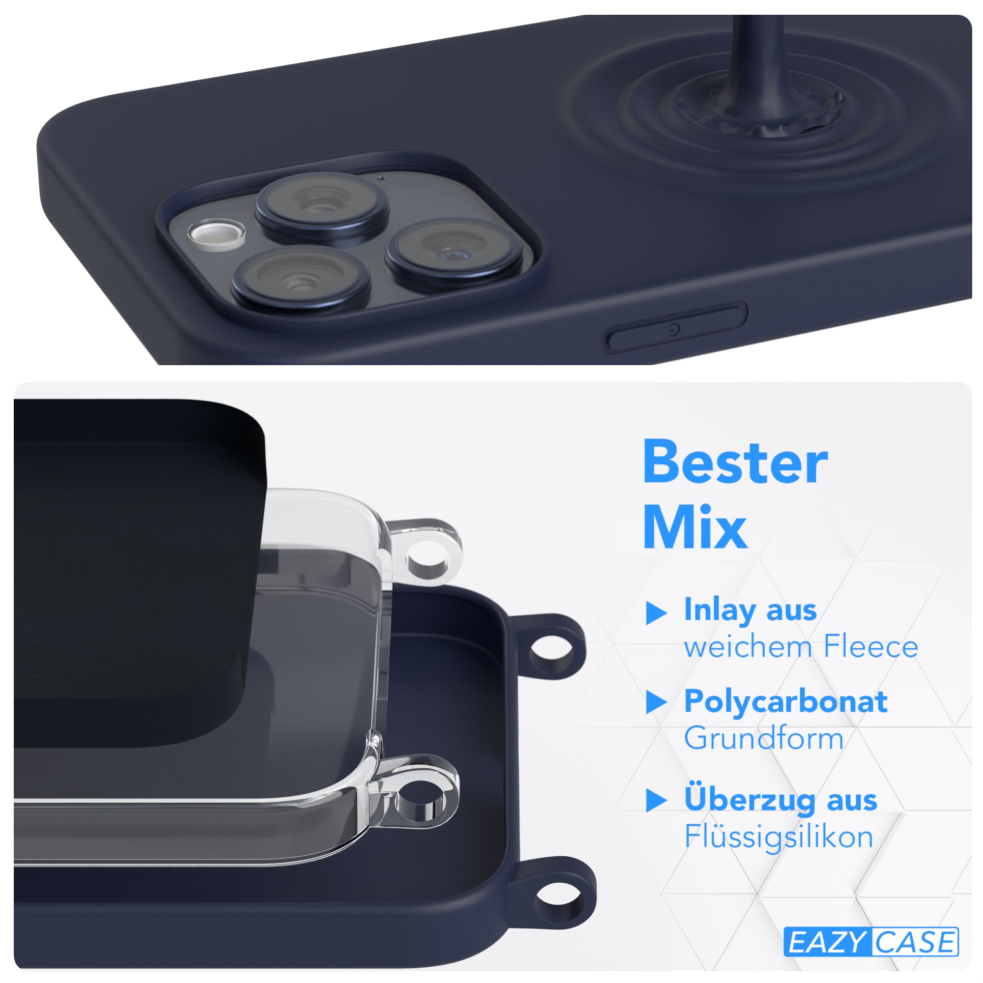 iPhone 15 Pro Max Silikonhülle + Kordel mit Karabinern