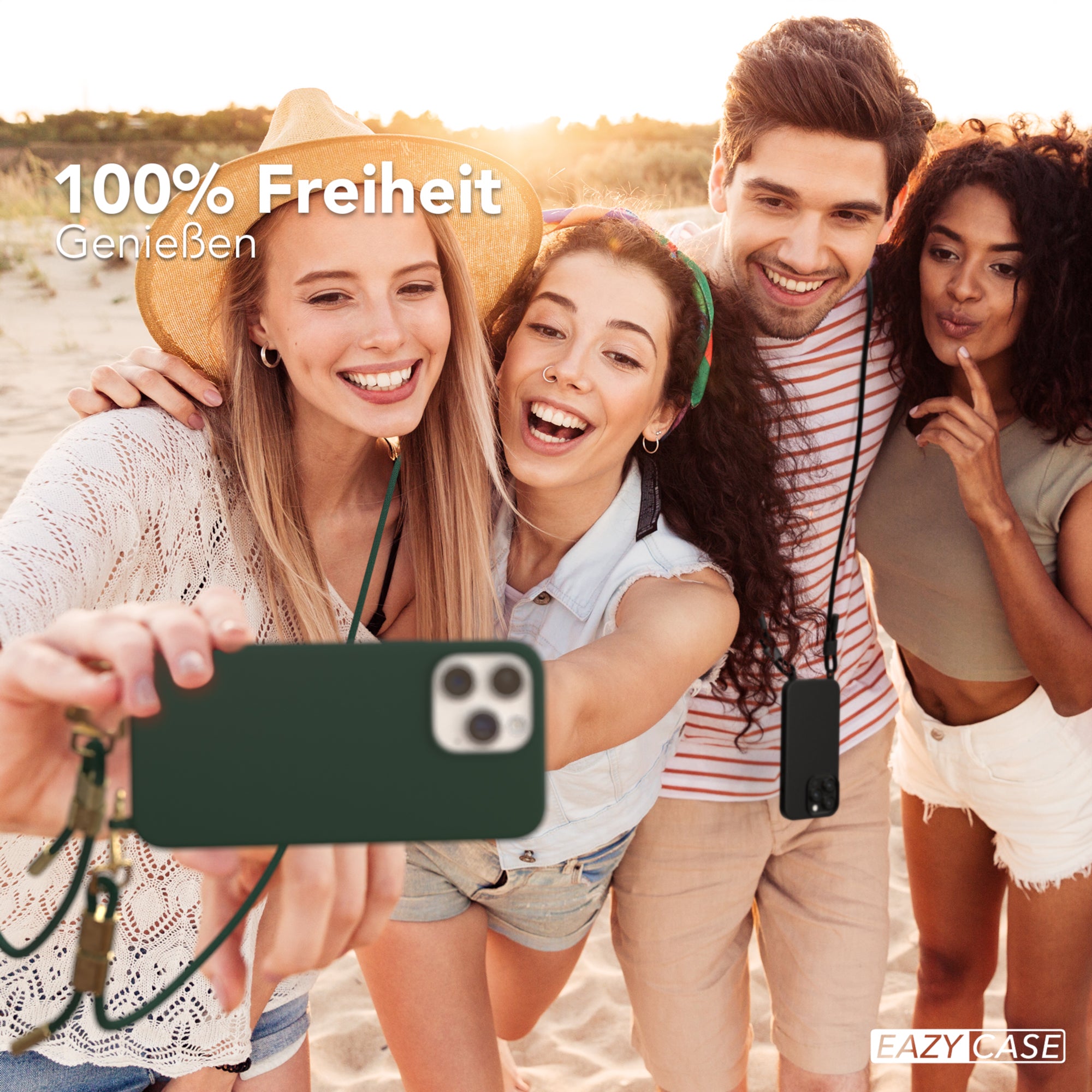 iPhone 15 Pro Max Silikonhülle + Kordel mit Karabinern